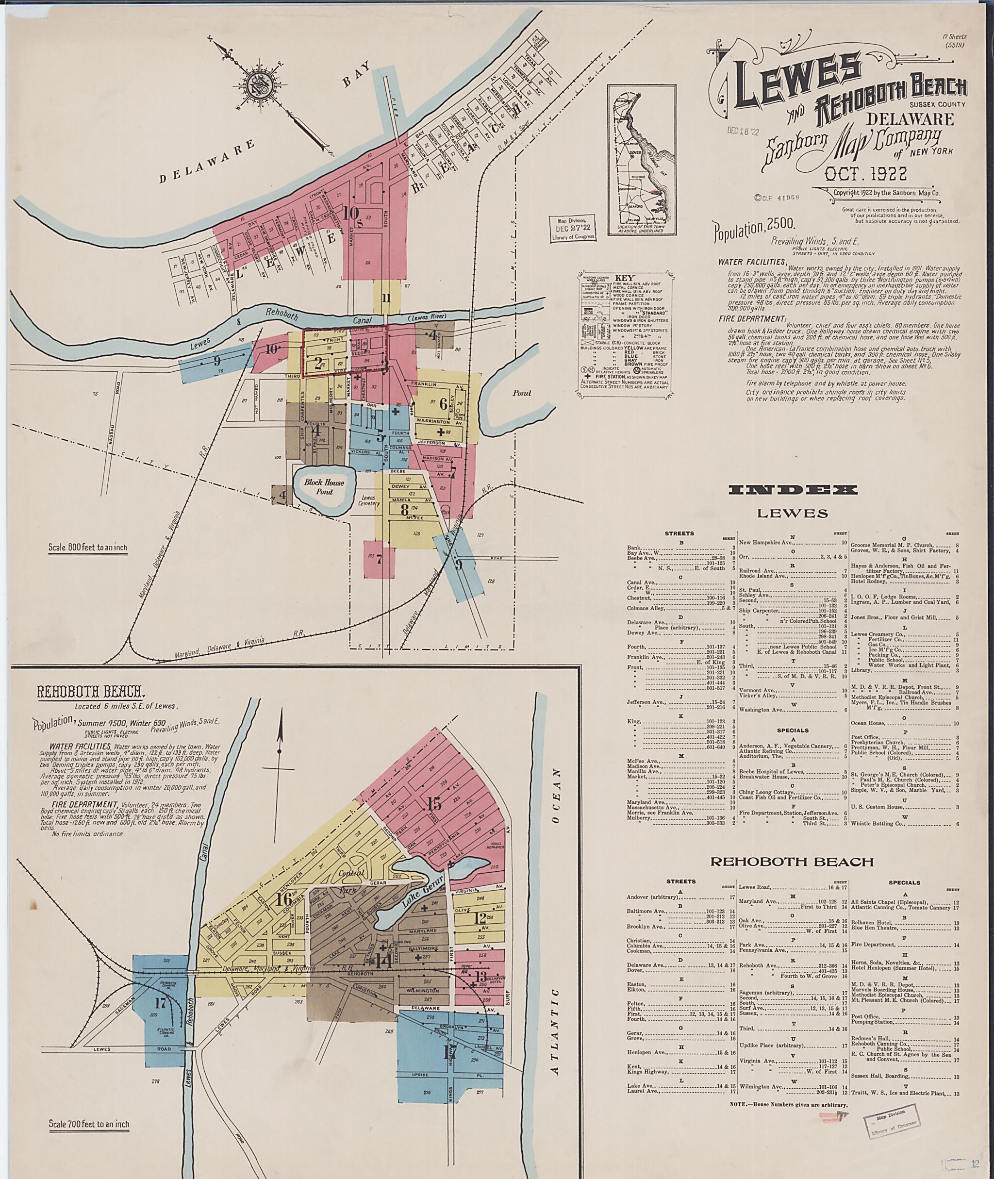 This old map of Rehoboth Beach, Sussex County, Delaware was created by Sanborn Map Company in 1922