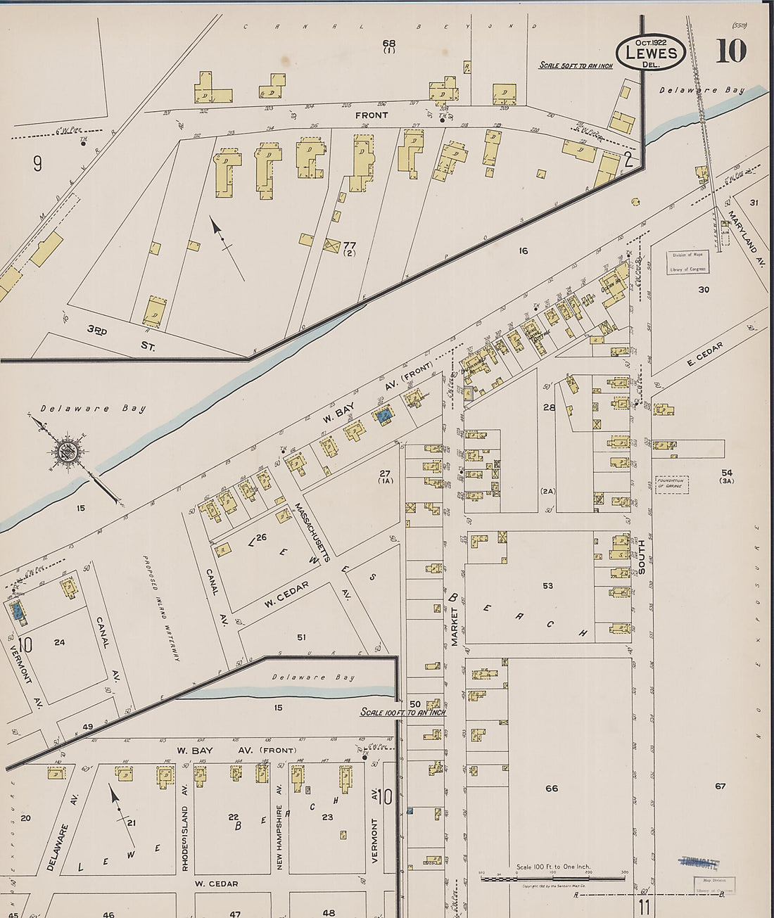 This old map of Rehoboth Beach, Sussex County, Delaware was created by Sanborn Map Company in 1922