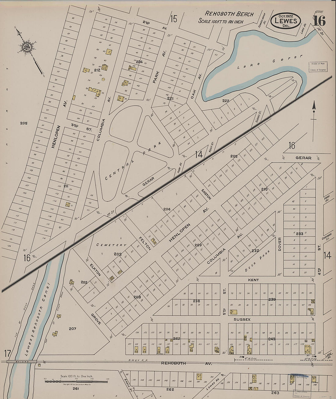 This old map of Rehoboth Beach, Sussex County, Delaware was created by Sanborn Map Company in 1922