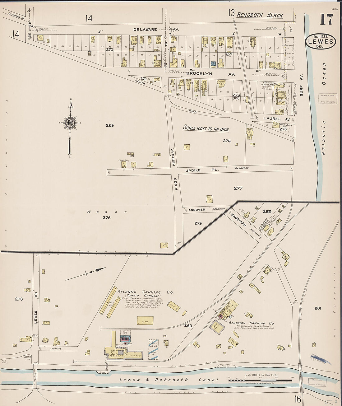 This old map of Rehoboth Beach, Sussex County, Delaware was created by Sanborn Map Company in 1922