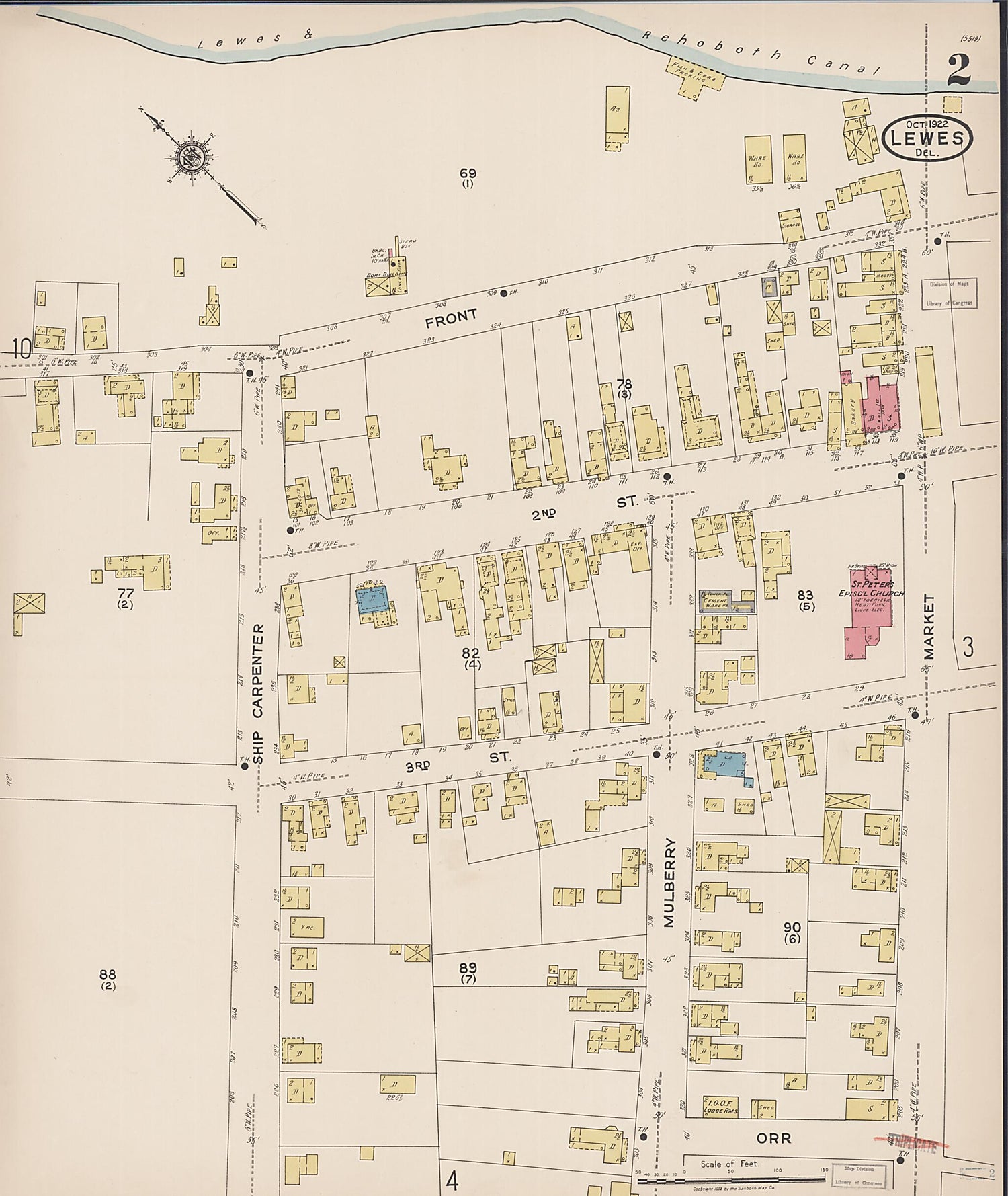 This old map of Rehoboth Beach, Sussex County, Delaware was created by Sanborn Map Company in 1922