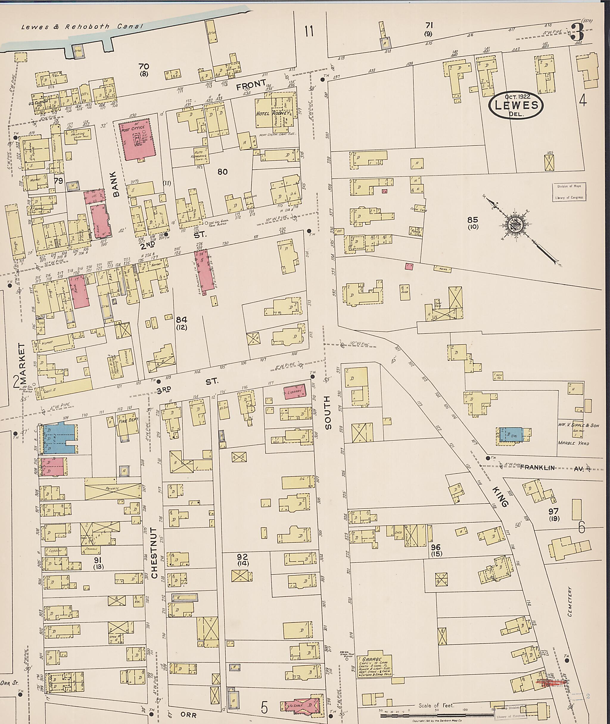 This old map of Rehoboth Beach, Sussex County, Delaware was created by Sanborn Map Company in 1922