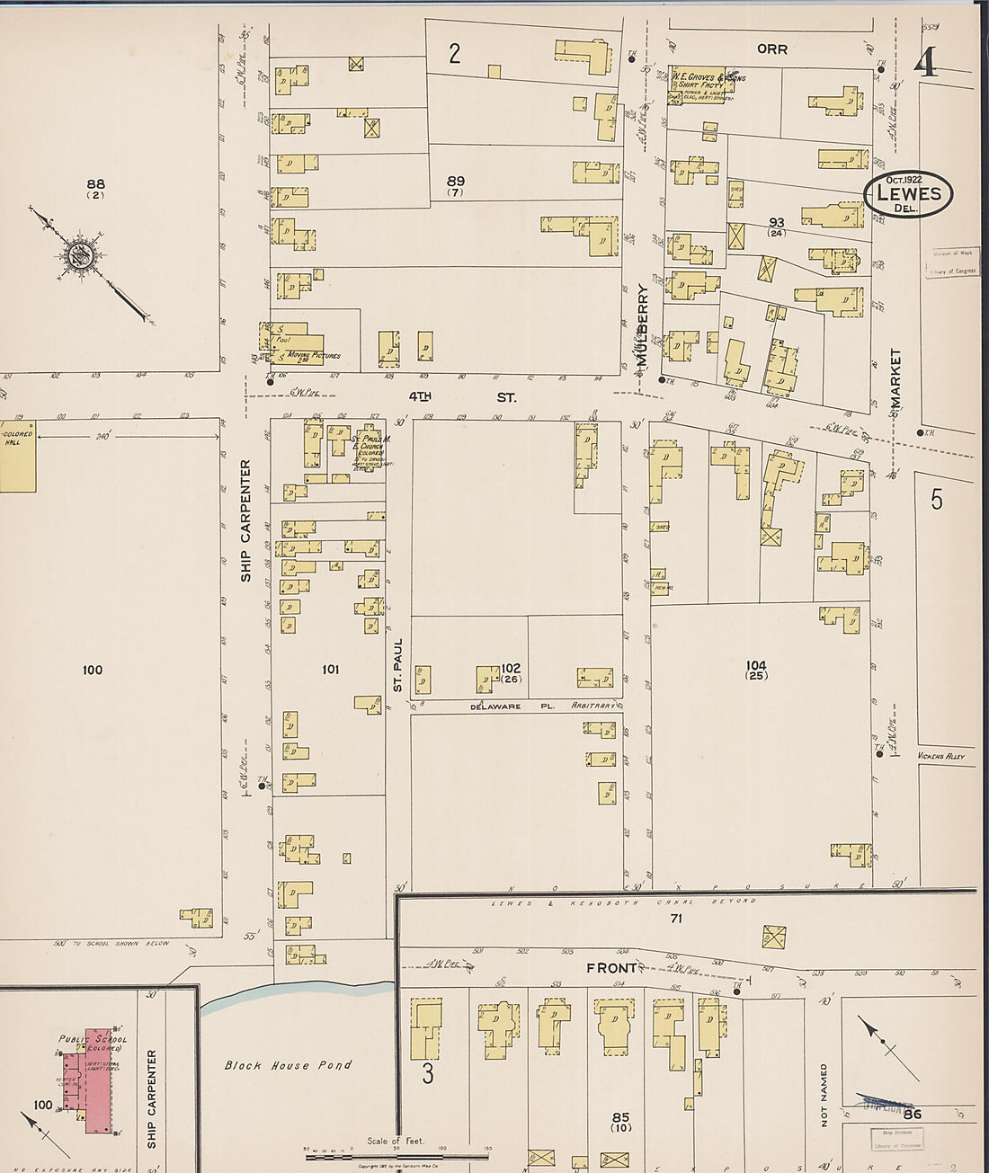 This old map of Rehoboth Beach, Sussex County, Delaware was created by Sanborn Map Company in 1922