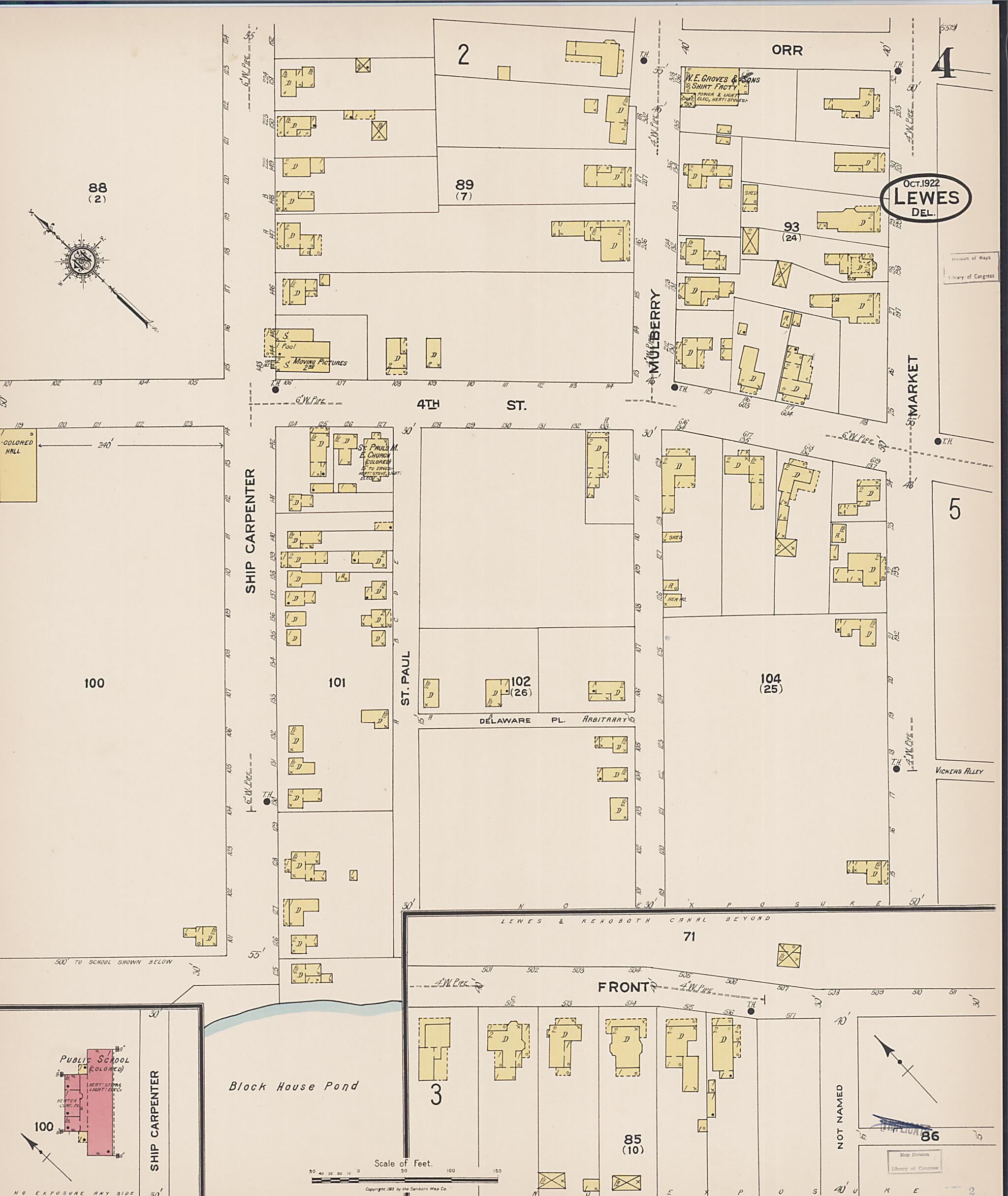 This old map of Rehoboth Beach, Sussex County, Delaware was created by Sanborn Map Company in 1922