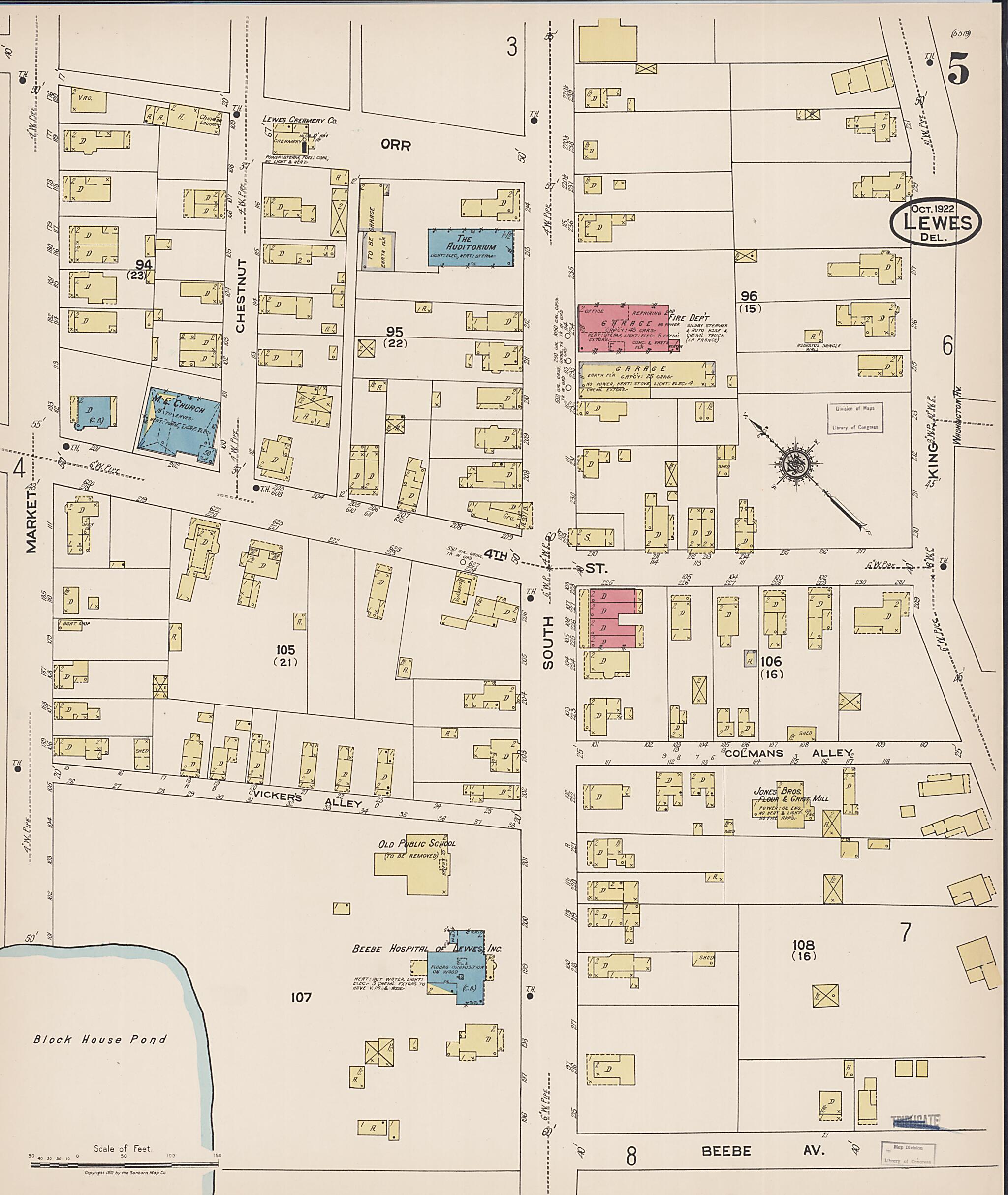 This old map of Rehoboth Beach, Sussex County, Delaware was created by Sanborn Map Company in 1922