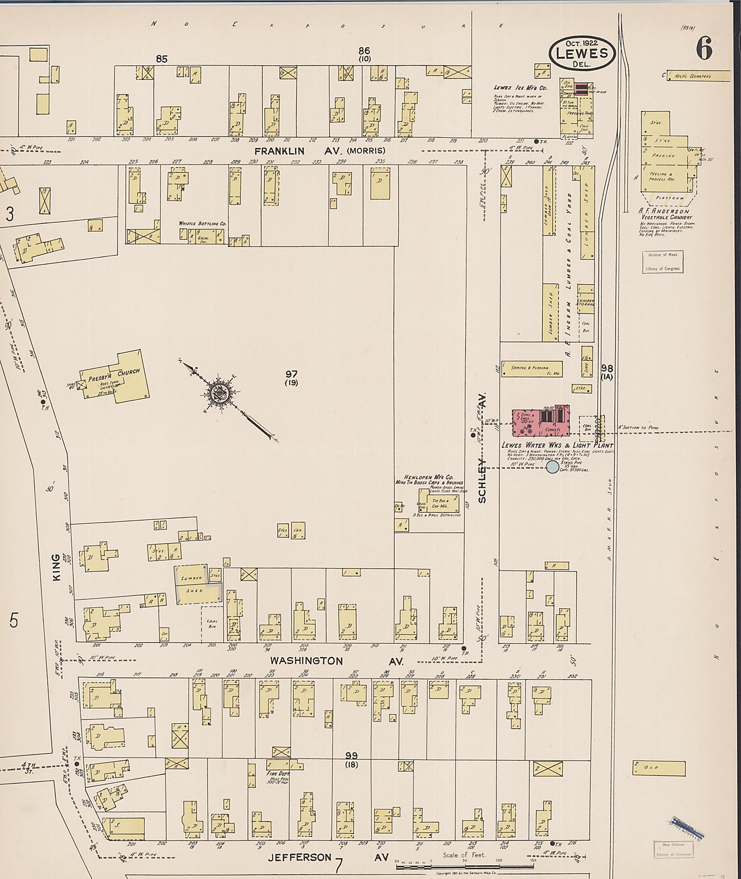 This old map of Rehoboth Beach, Sussex County, Delaware was created by Sanborn Map Company in 1922