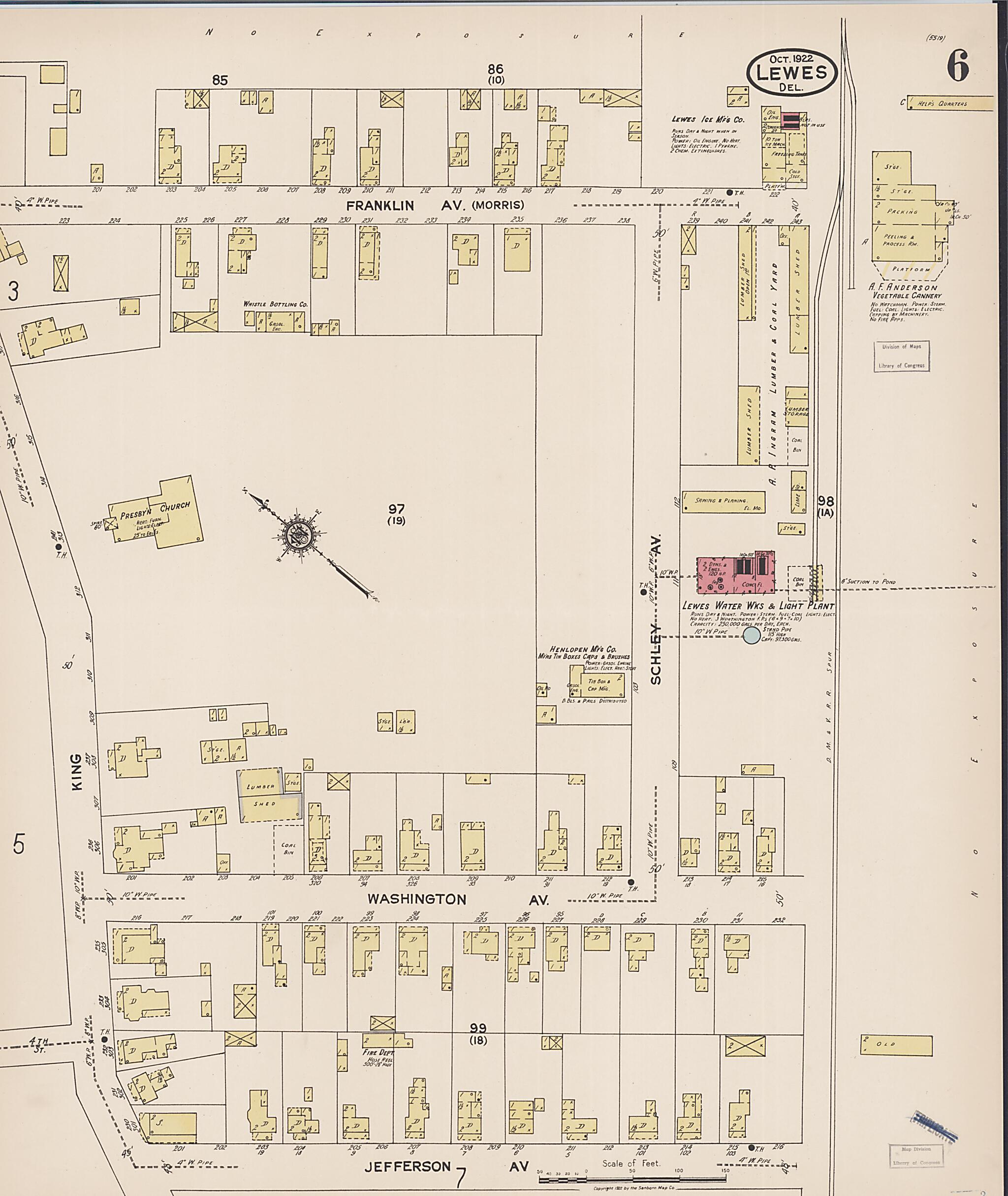 This old map of Rehoboth Beach, Sussex County, Delaware was created by Sanborn Map Company in 1922