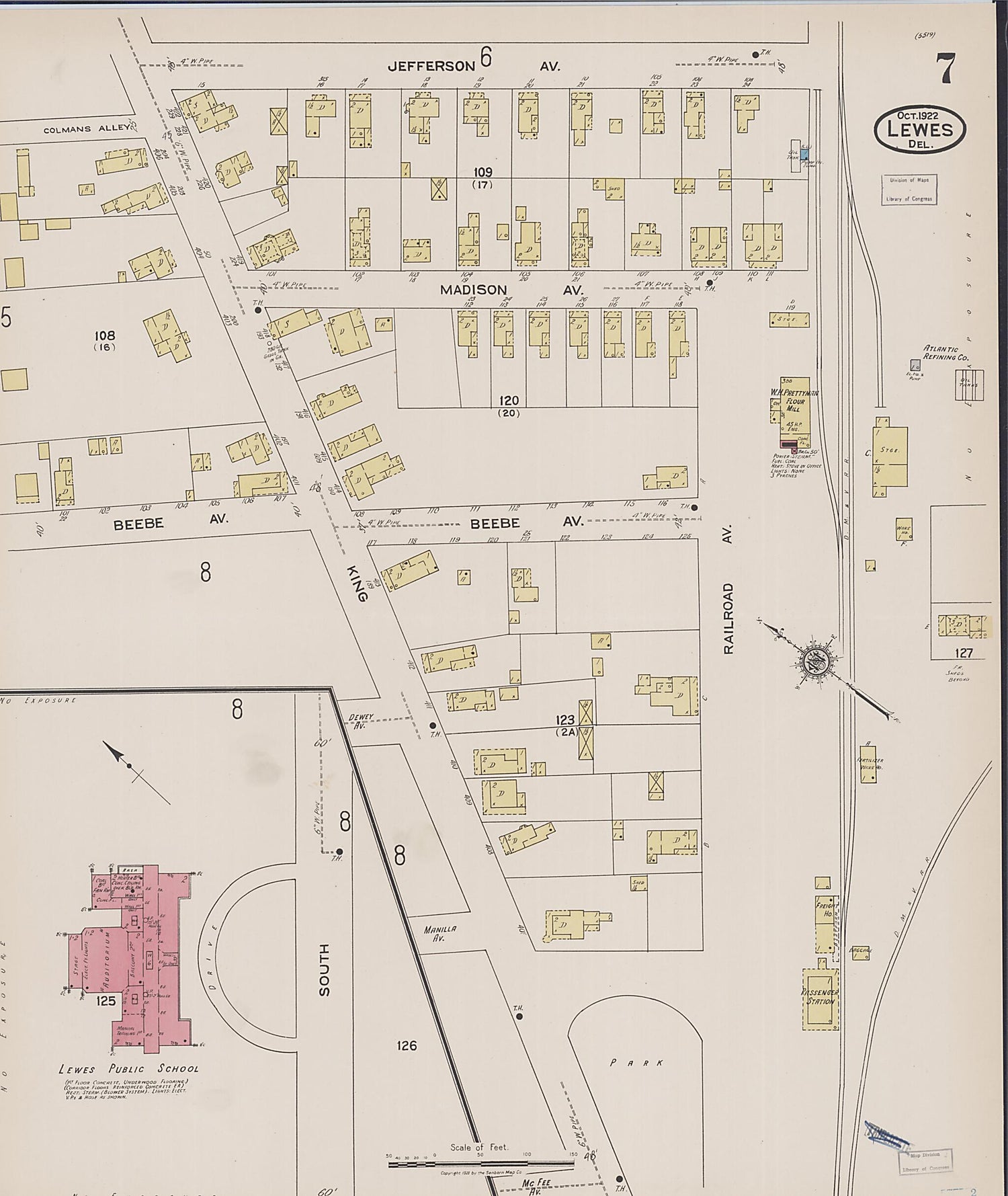 This old map of Rehoboth Beach, Sussex County, Delaware was created by Sanborn Map Company in 1922