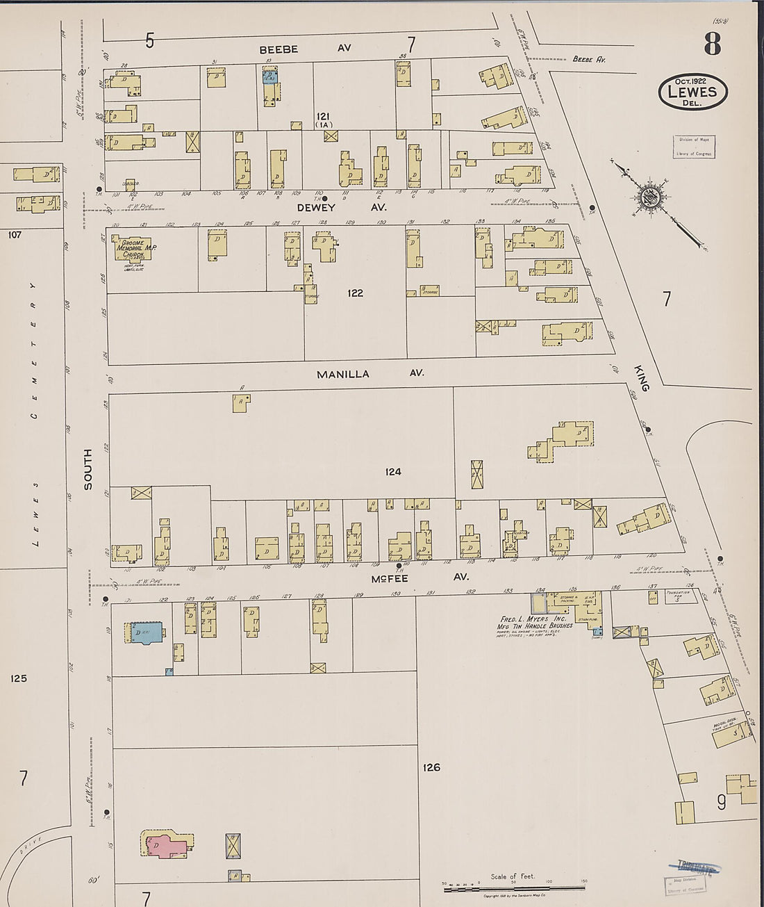 This old map of Rehoboth Beach, Sussex County, Delaware was created by Sanborn Map Company in 1922