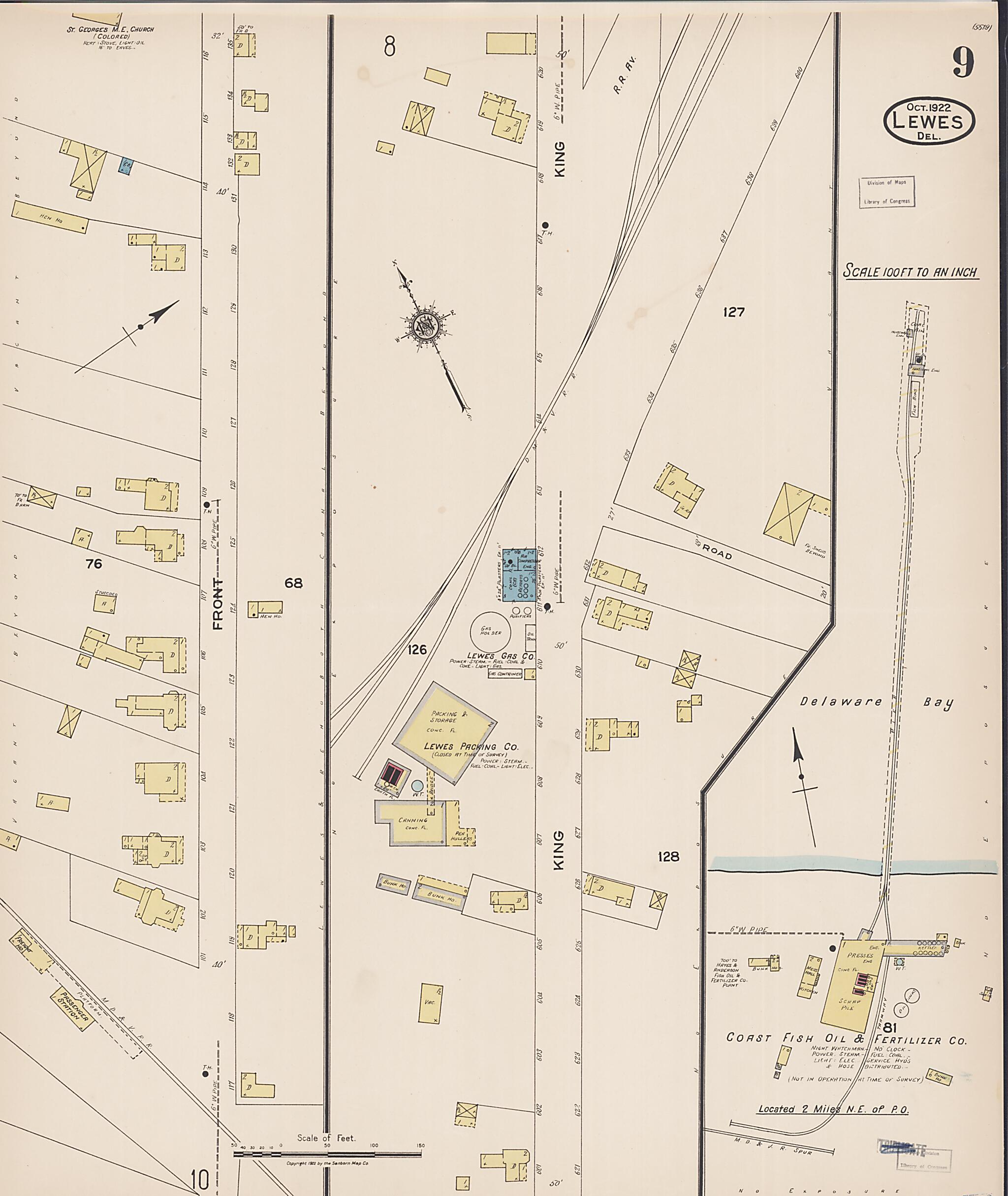 This old map of Rehoboth Beach, Sussex County, Delaware was created by Sanborn Map Company in 1922