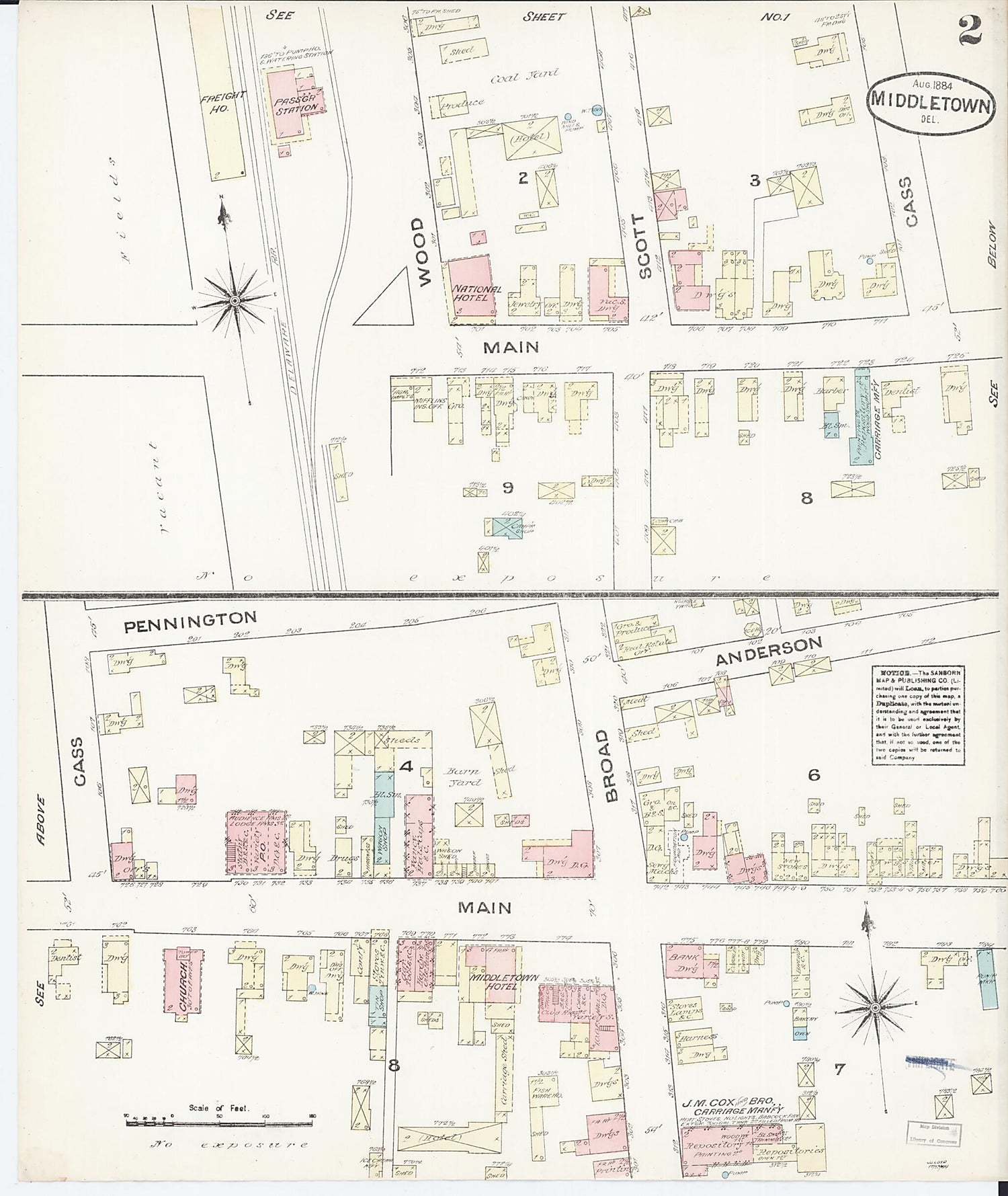 This old map of Middletown, New Castle County, Delaware was created by Sanborn Map Company in 1884