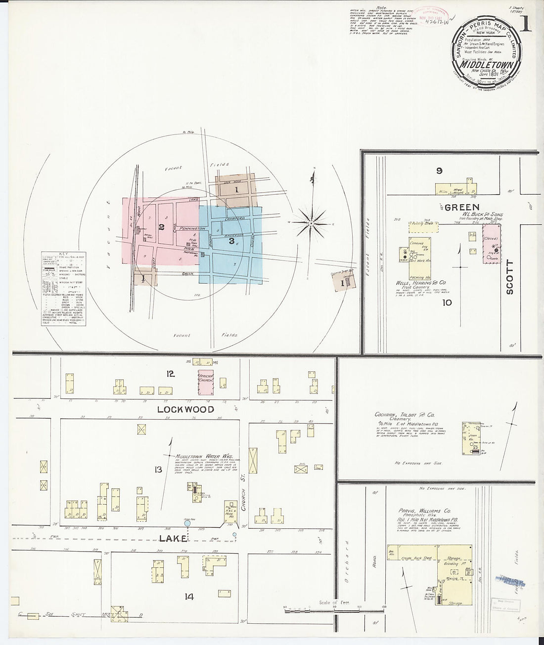 This old map of Middletown, New Castle County, Delaware was created by Sanborn Map Company in 1891