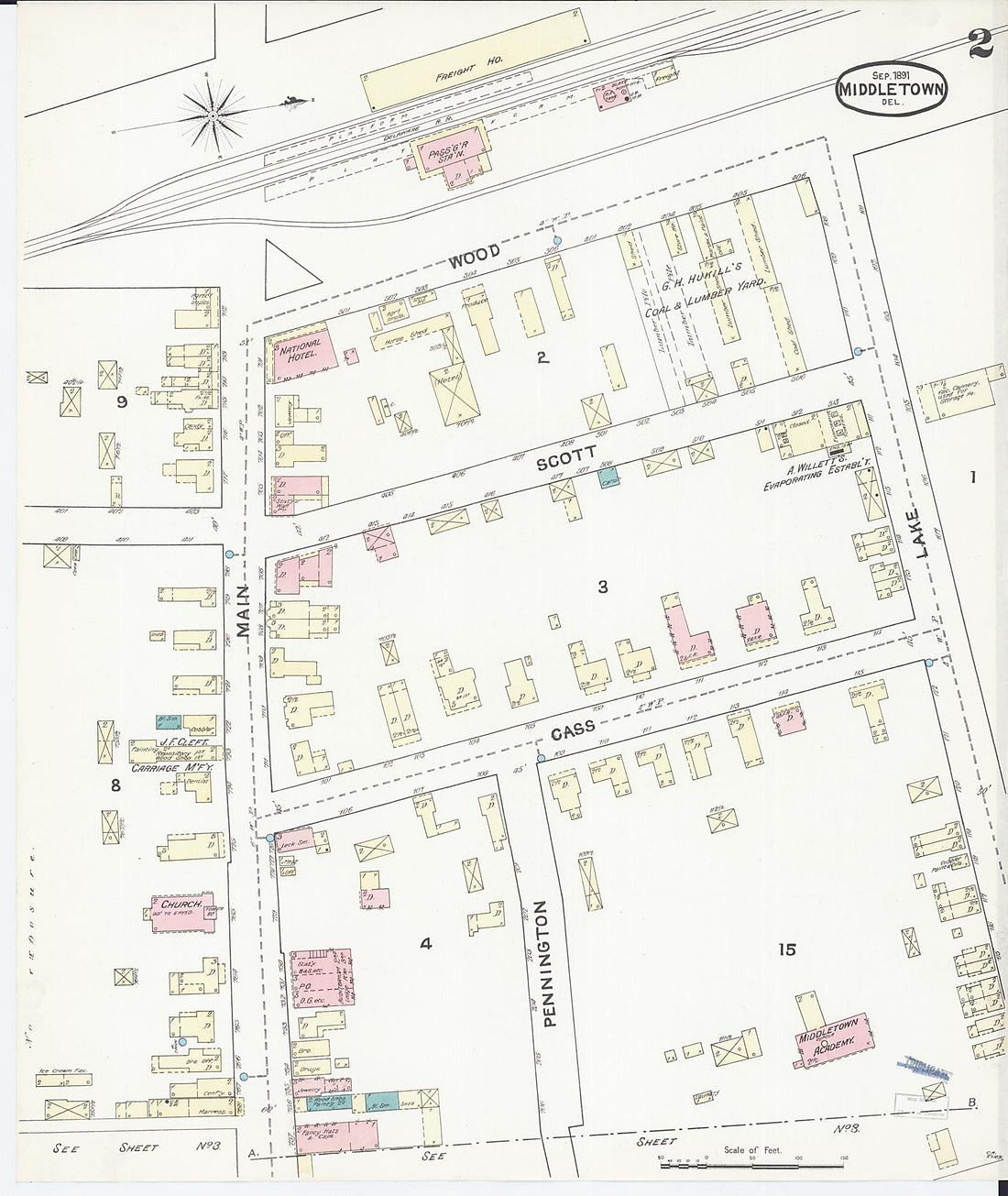 This old map of Middletown, New Castle County, Delaware was created by Sanborn Map Company in 1891