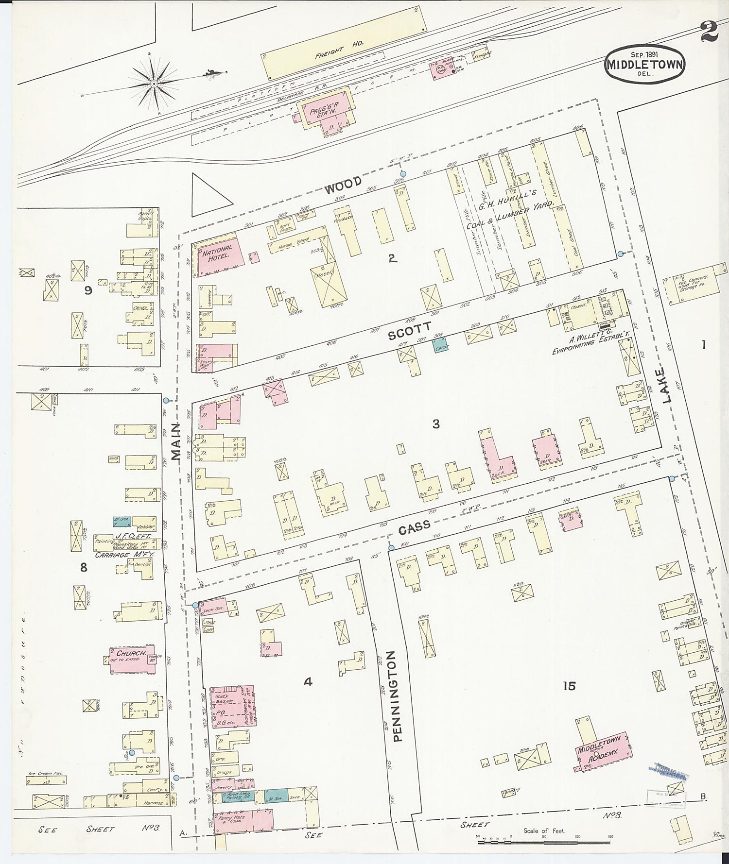 This old map of Middletown, New Castle County, Delaware was created by Sanborn Map Company in 1891