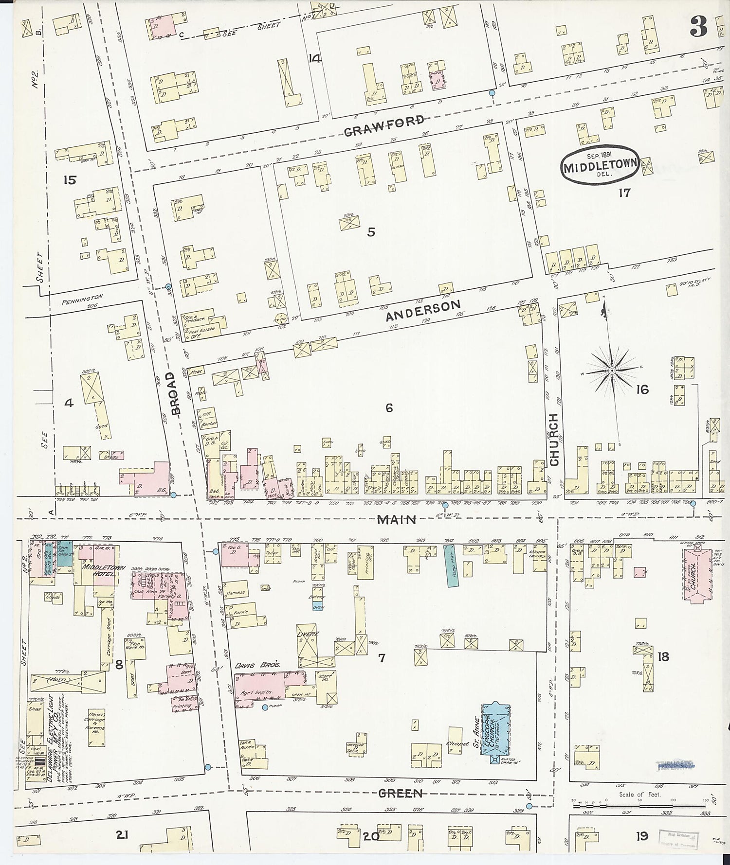 This old map of Middletown, New Castle County, Delaware was created by Sanborn Map Company in 1891