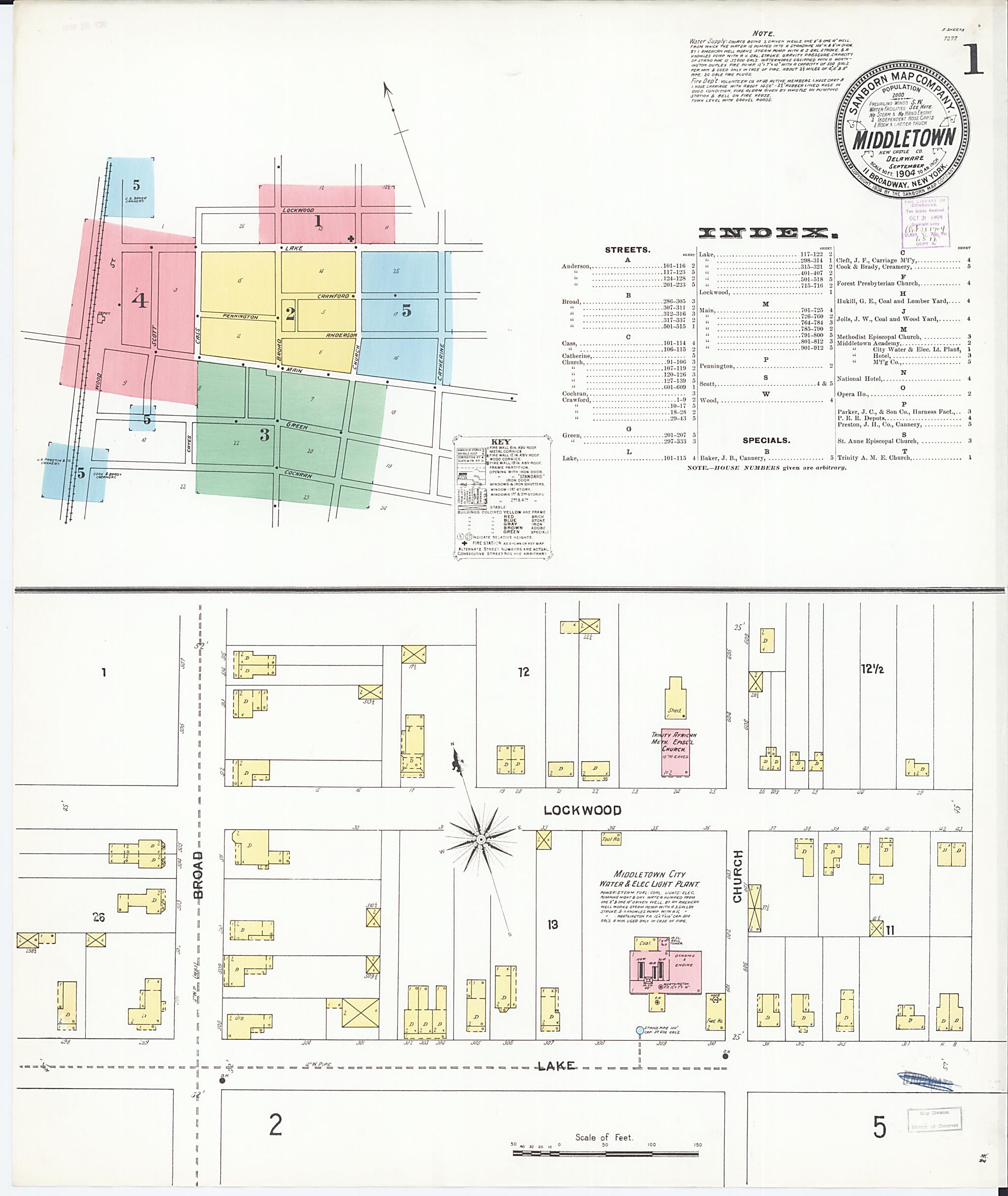 This old map of Middletown, New Castle County, Delaware was created by Sanborn Map Company in 1904