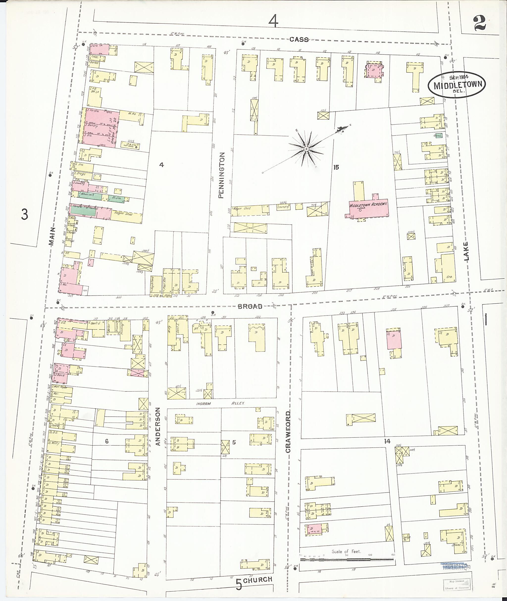 This old map of Middletown, New Castle County, Delaware was created by Sanborn Map Company in 1904