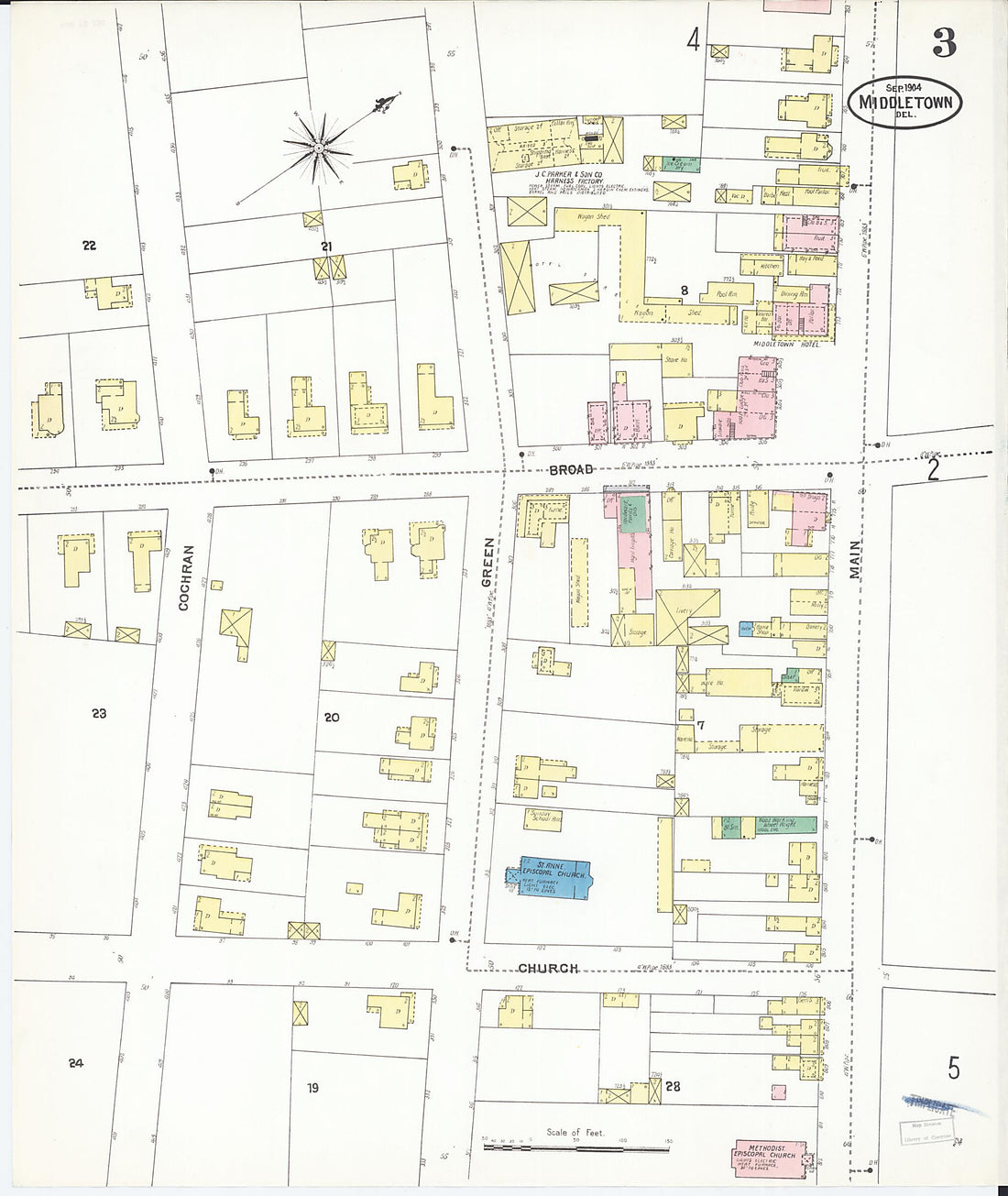 This old map of Middletown, New Castle County, Delaware was created by Sanborn Map Company in 1904