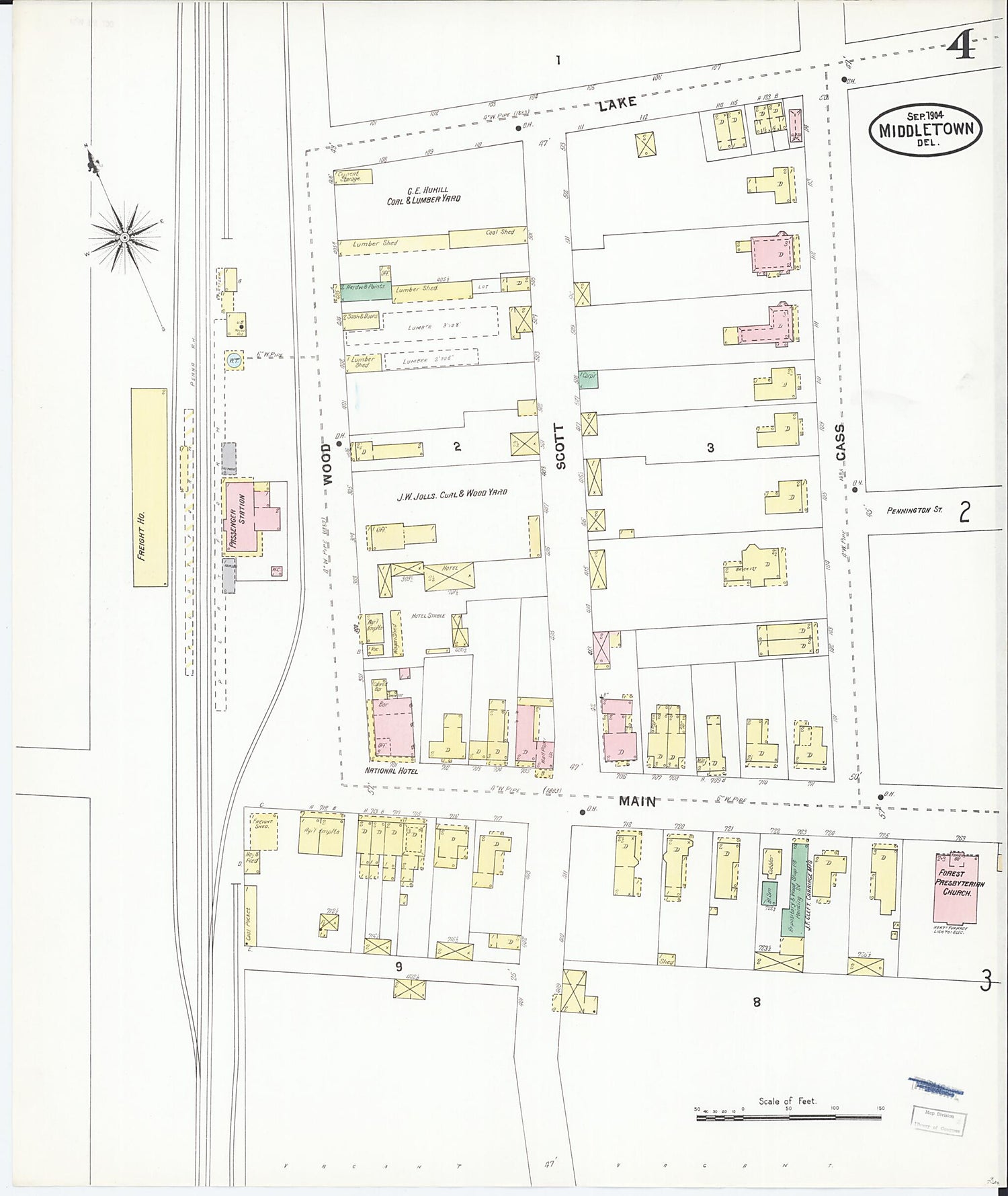 This old map of Middletown, New Castle County, Delaware was created by Sanborn Map Company in 1904