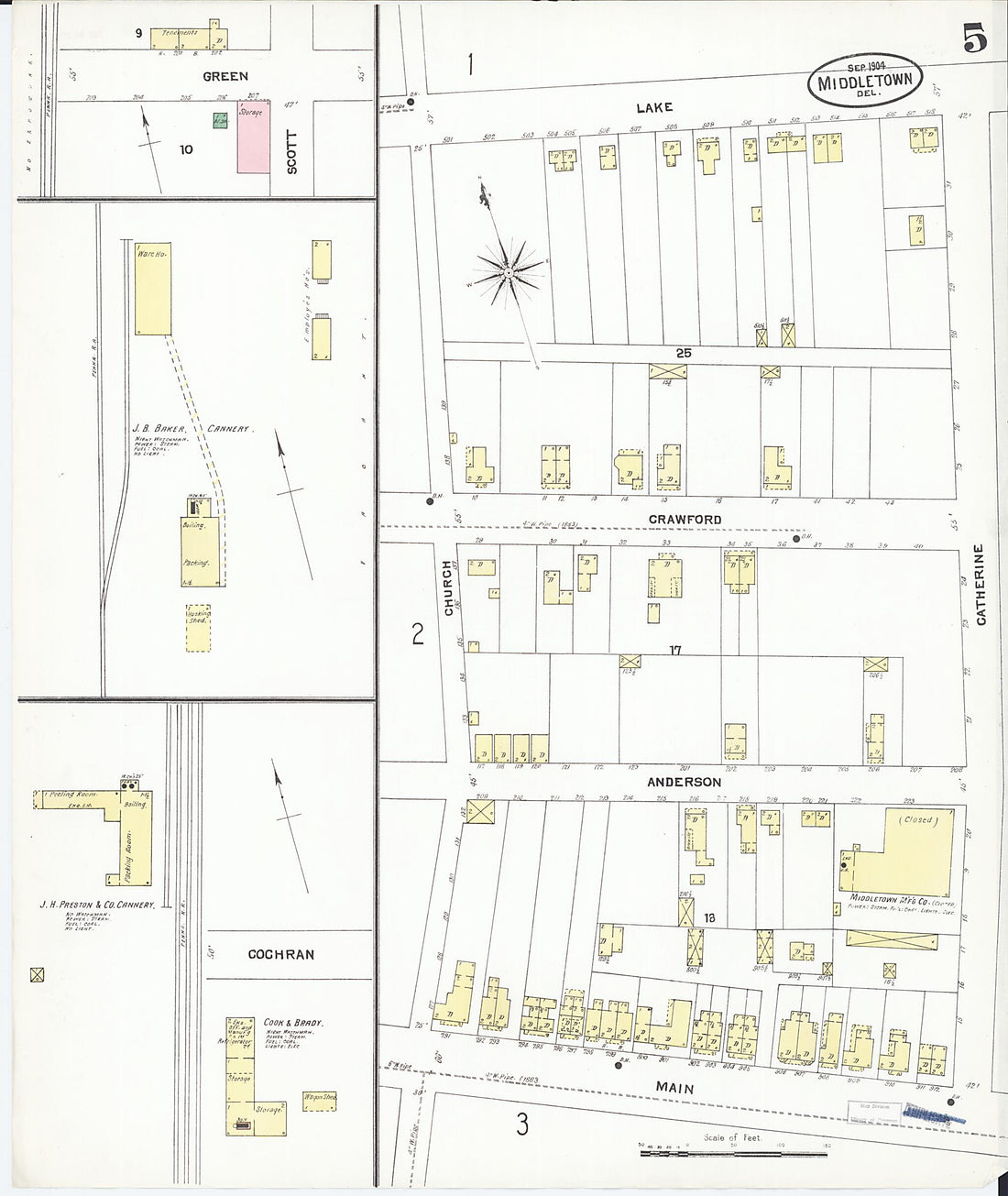 This old map of Middletown, New Castle County, Delaware was created by Sanborn Map Company in 1904