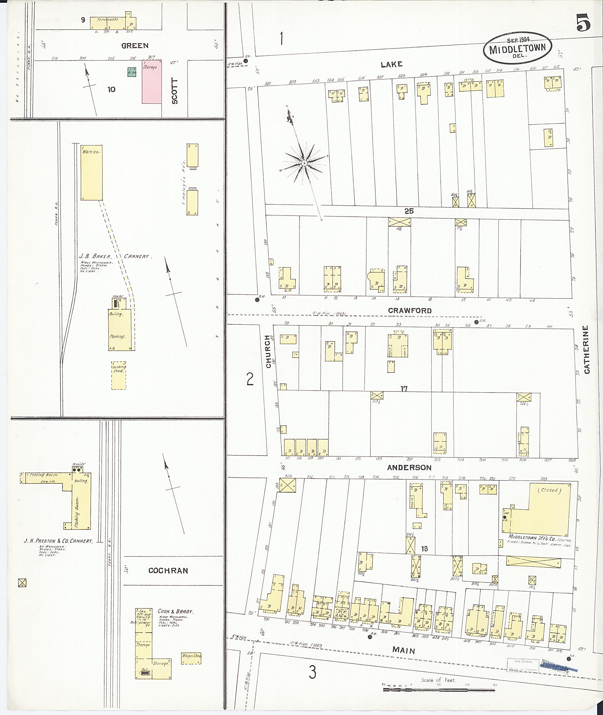 This old map of Middletown, New Castle County, Delaware was created by Sanborn Map Company in 1904