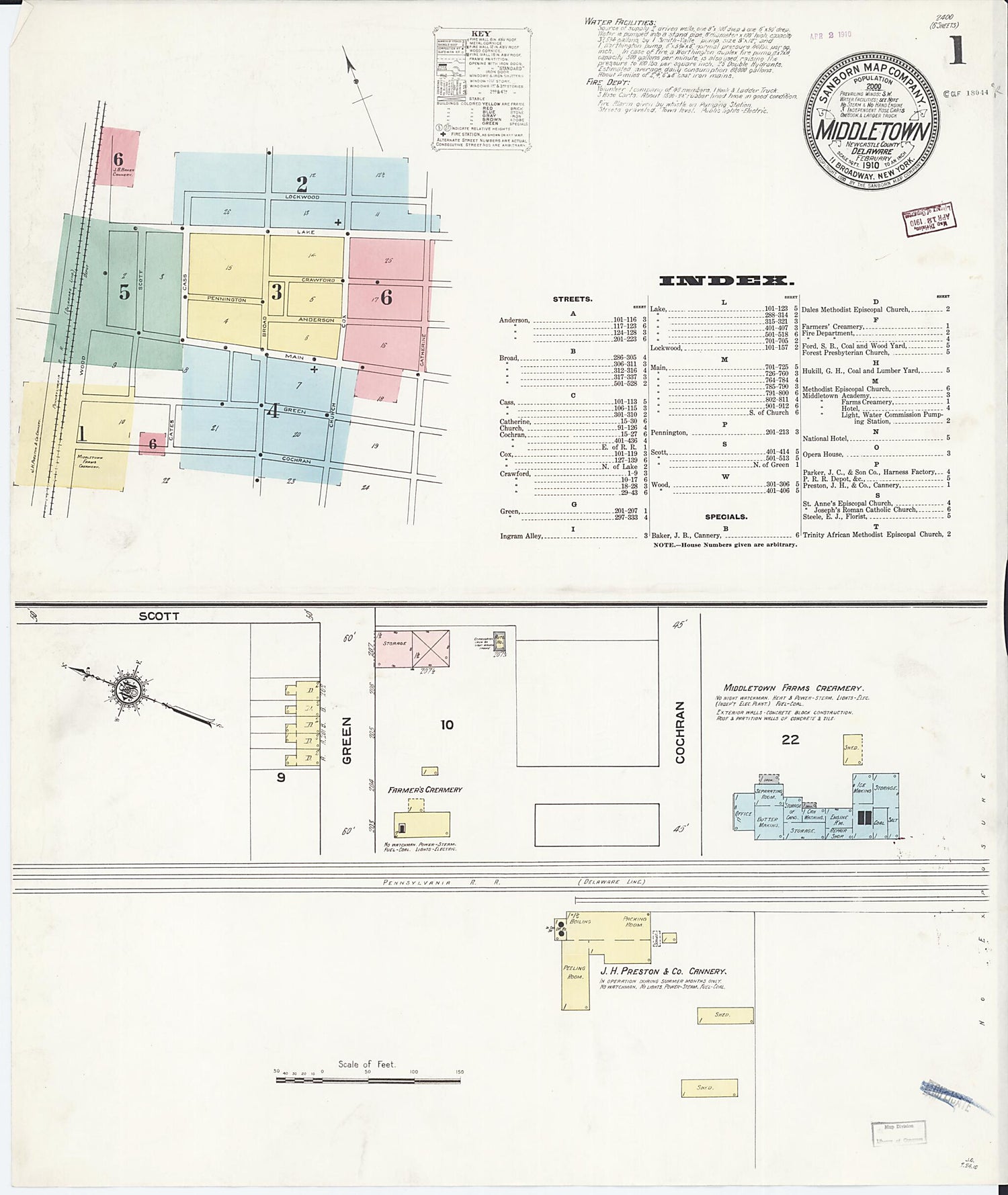 This old map of Middletown, New Castle County, Delaware was created by Sanborn Map Company in 1910