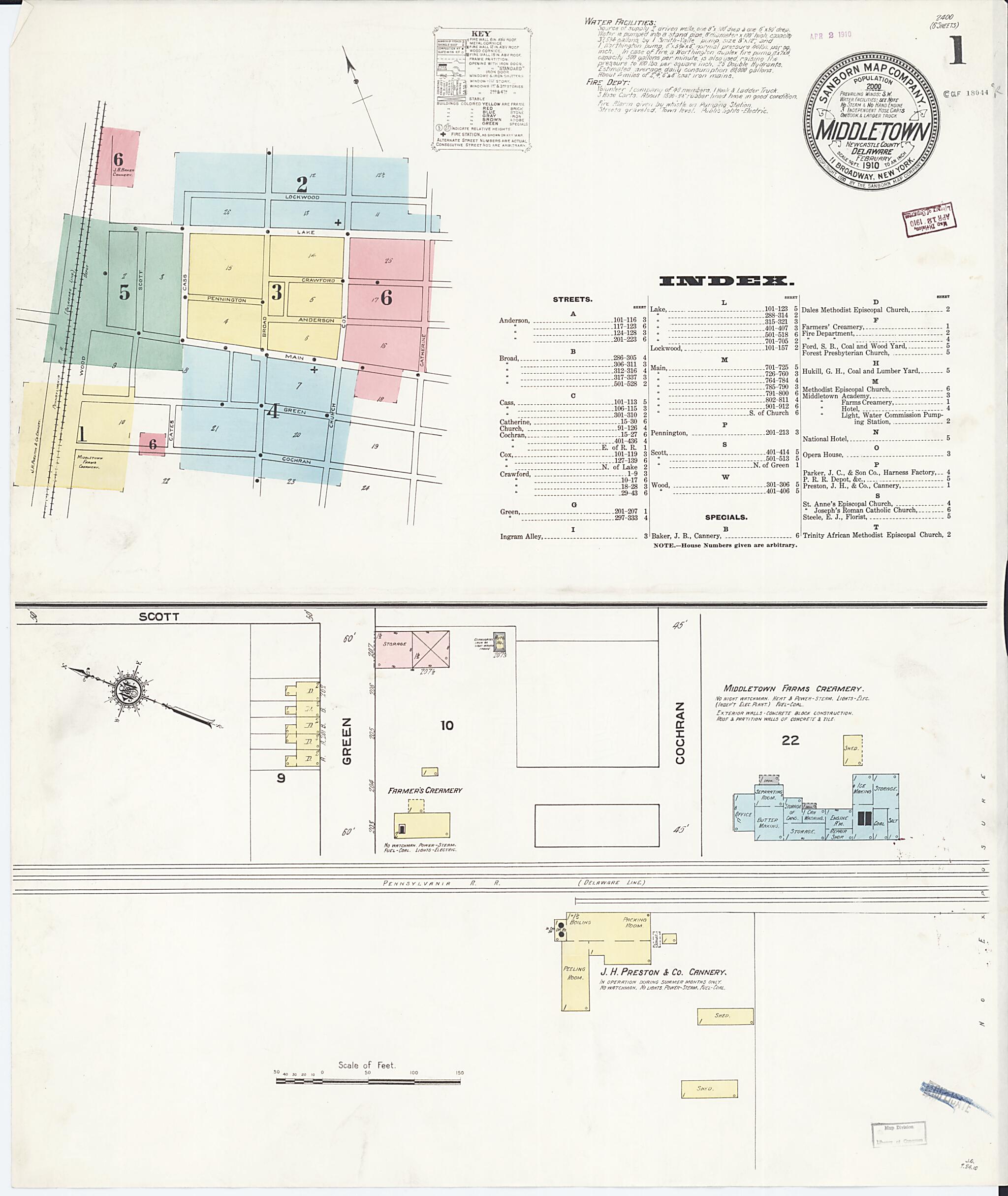 This old map of Middletown, New Castle County, Delaware was created by Sanborn Map Company in 1910