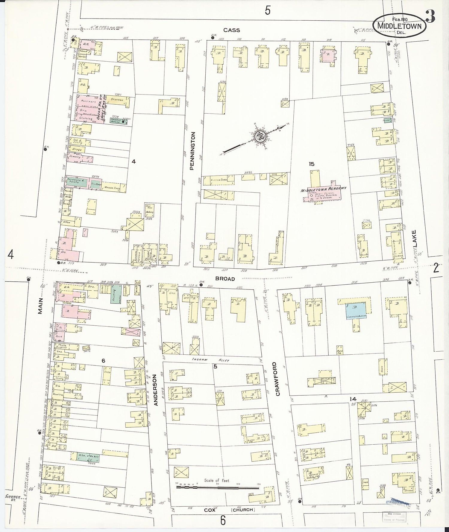 This old map of Middletown, New Castle County, Delaware was created by Sanborn Map Company in 1910