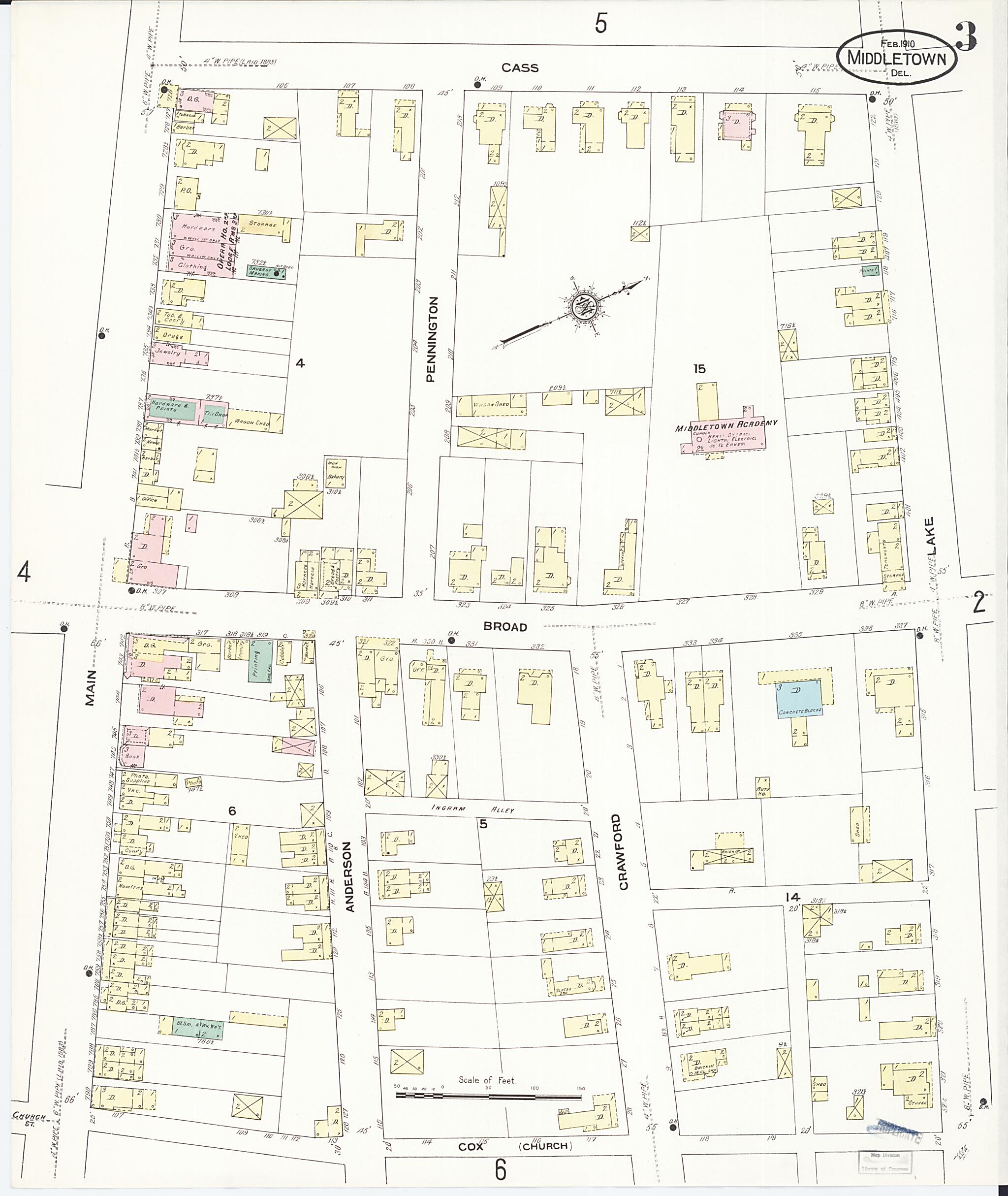 This old map of Middletown, New Castle County, Delaware was created by Sanborn Map Company in 1910