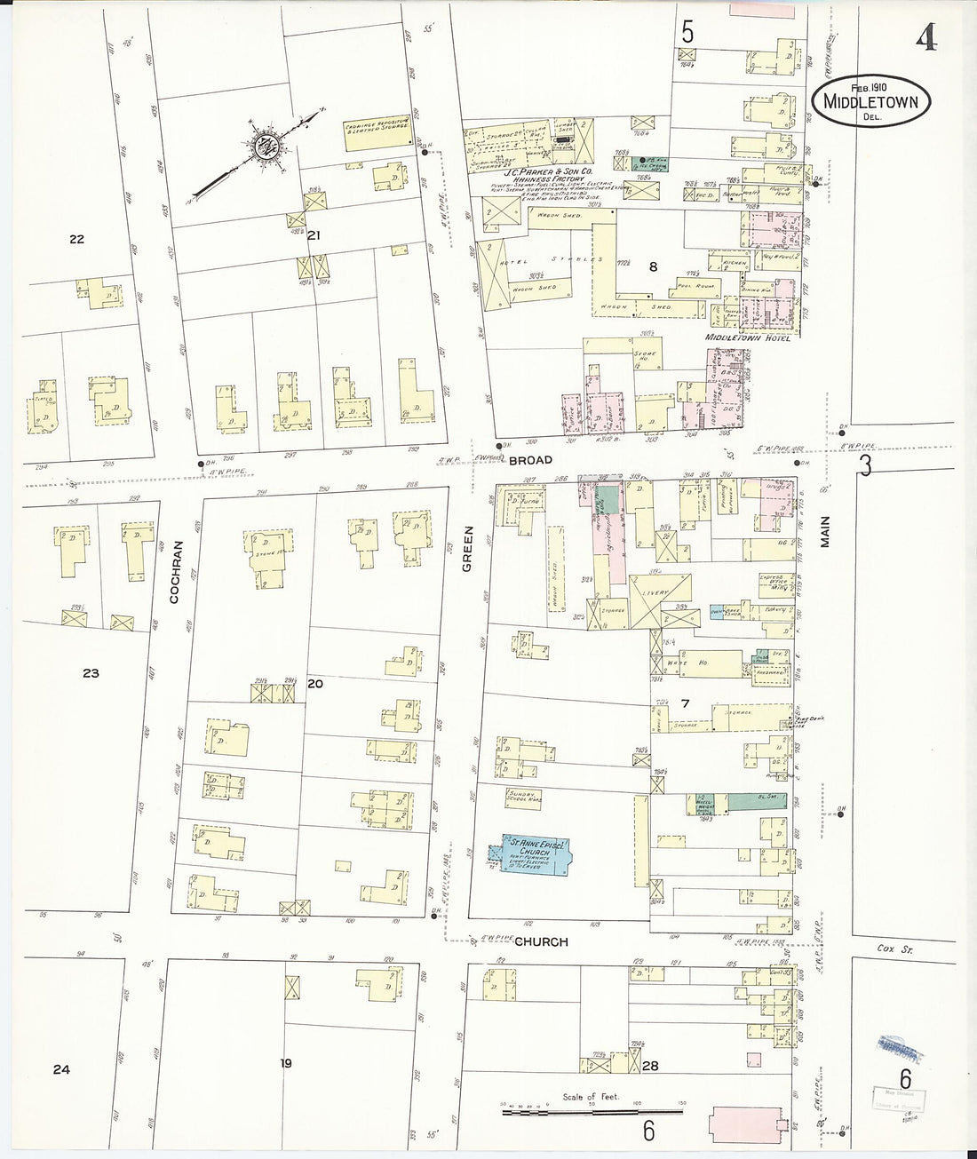 This old map of Middletown, New Castle County, Delaware was created by Sanborn Map Company in 1910