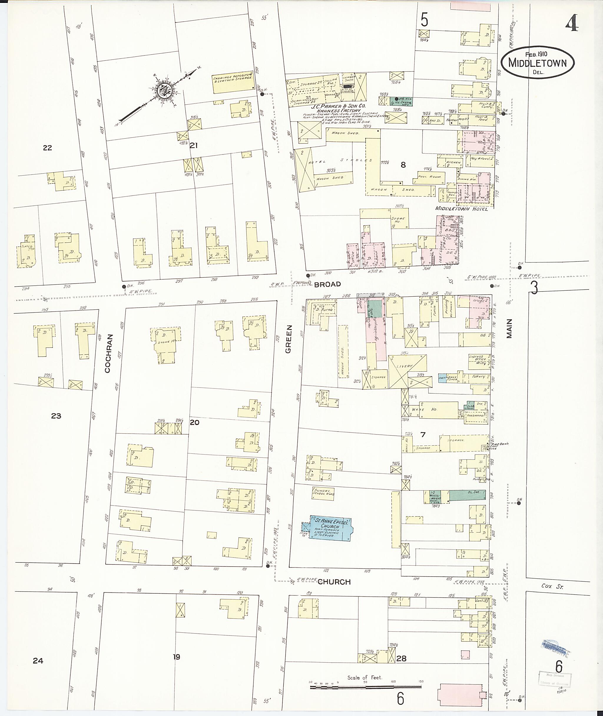 This old map of Middletown, New Castle County, Delaware was created by Sanborn Map Company in 1910