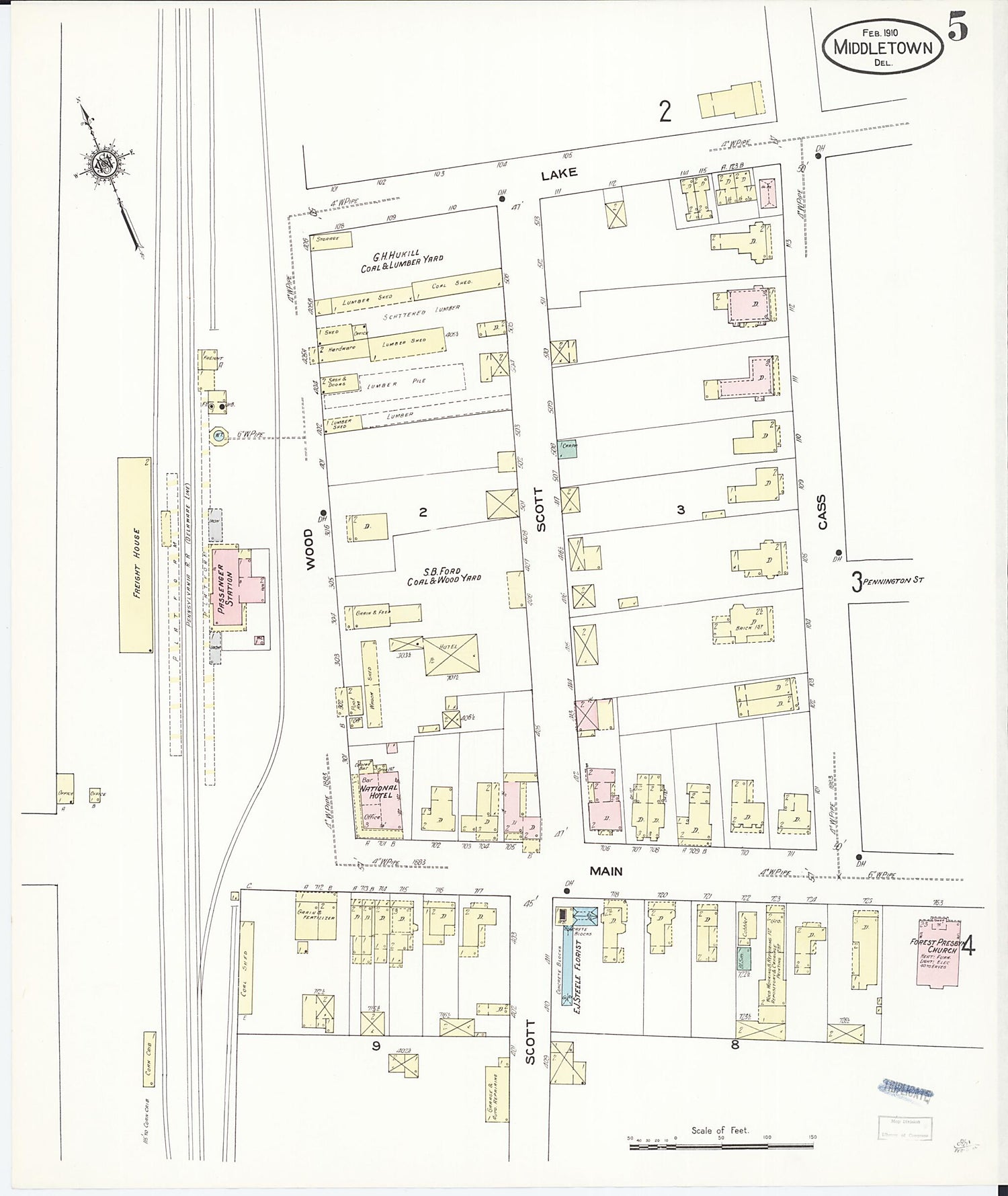 This old map of Middletown, New Castle County, Delaware was created by Sanborn Map Company in 1910