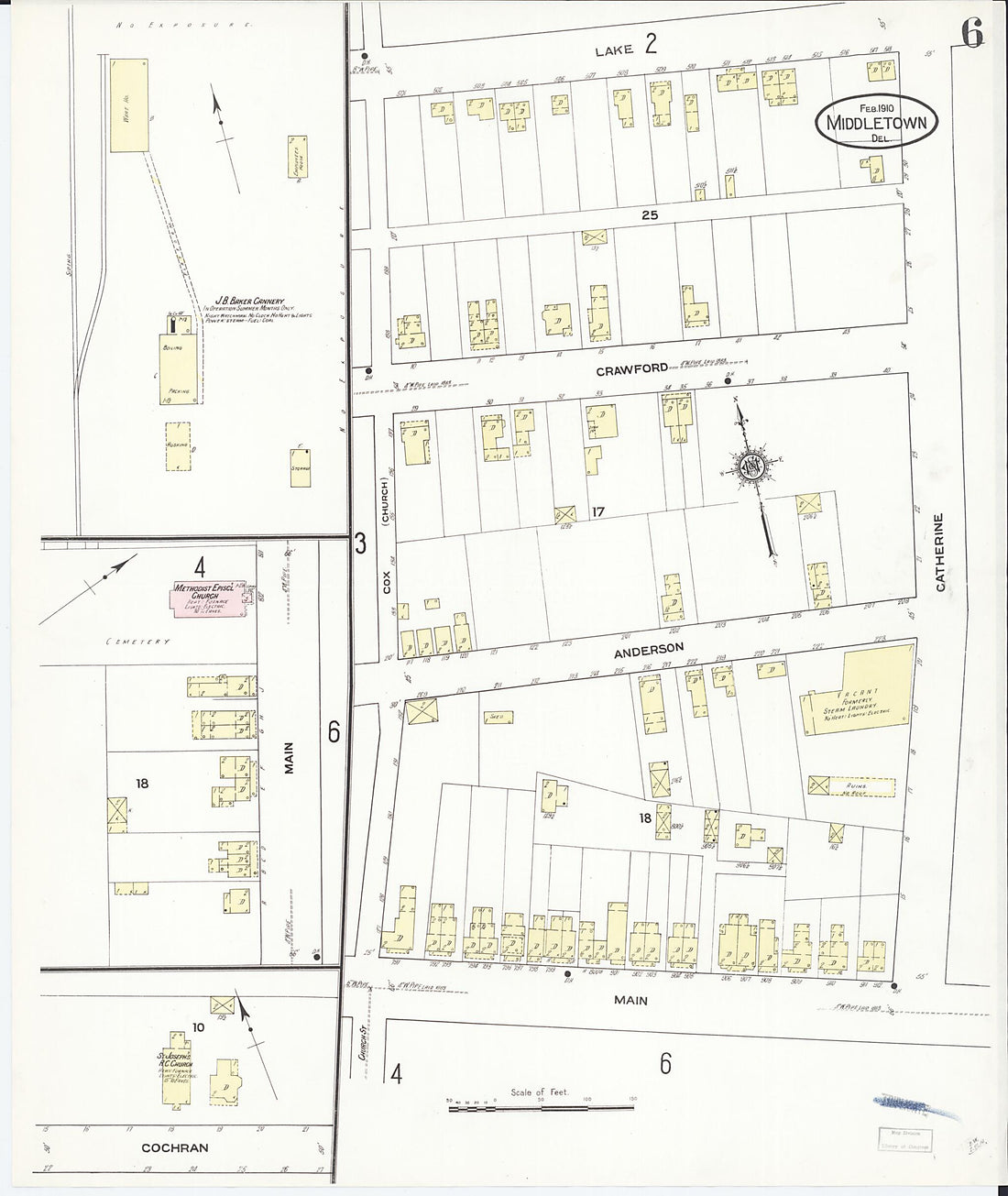 This old map of Middletown, New Castle County, Delaware was created by Sanborn Map Company in 1910