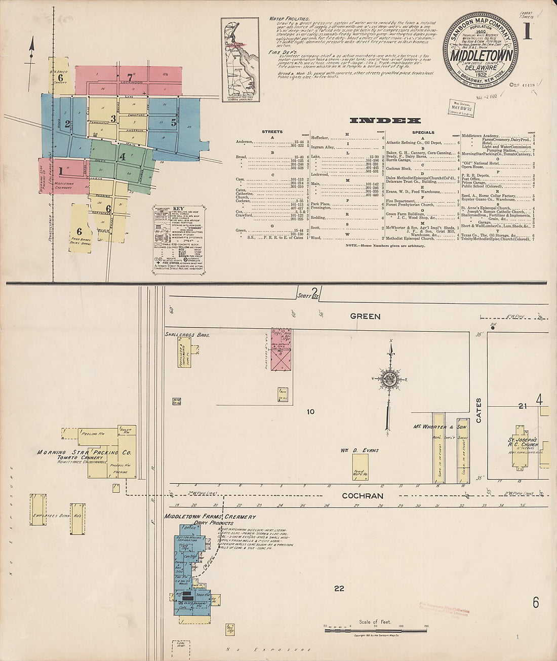 This old map of Middletown, New Castle County, Delaware was created by Sanborn Map Company in 1922