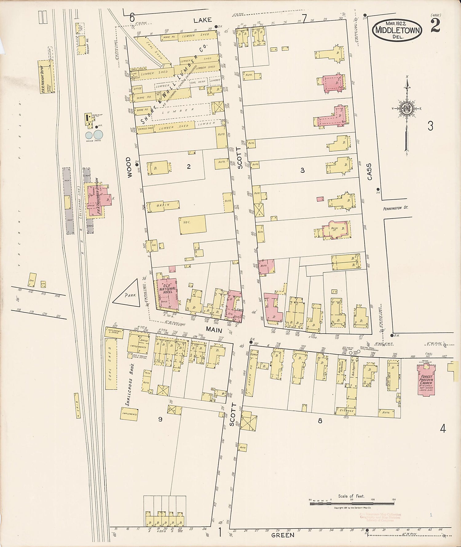 This old map of Middletown, New Castle County, Delaware was created by Sanborn Map Company in 1922