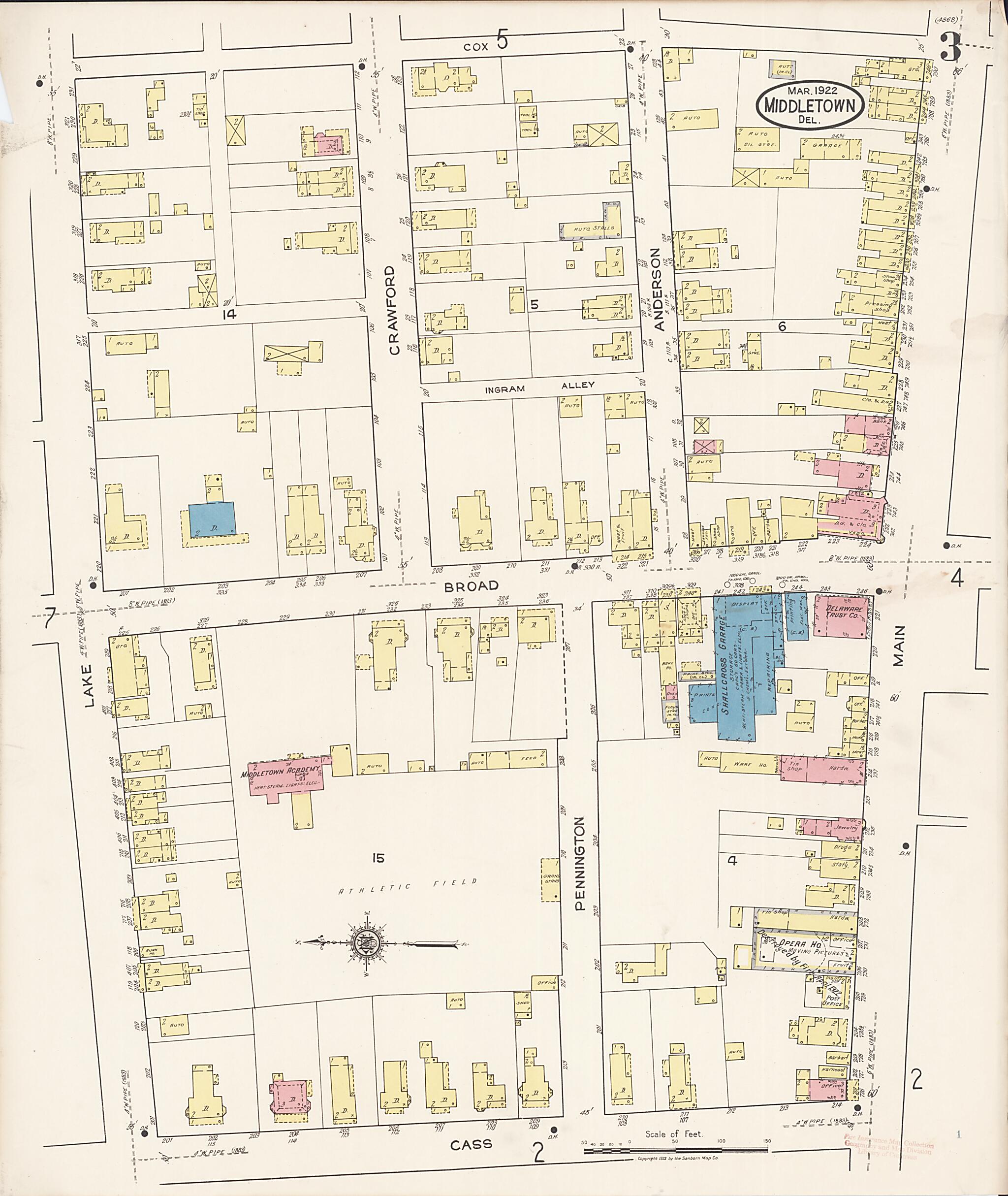 This old map of Middletown, New Castle County, Delaware was created by Sanborn Map Company in 1922