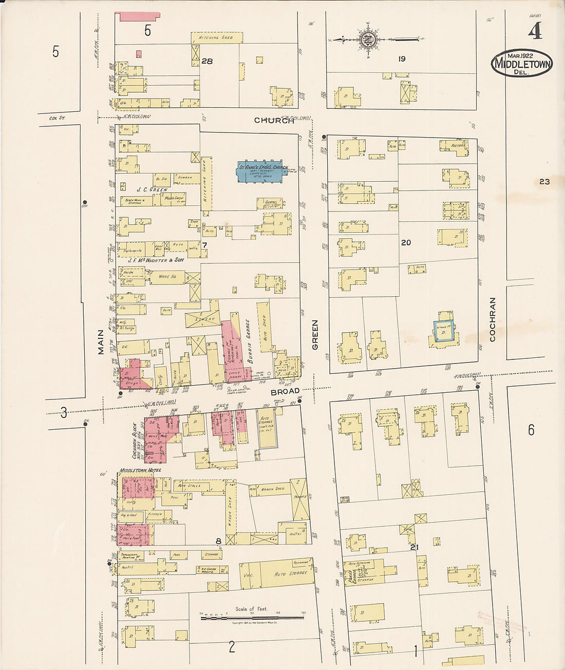 This old map of Middletown, New Castle County, Delaware was created by Sanborn Map Company in 1922