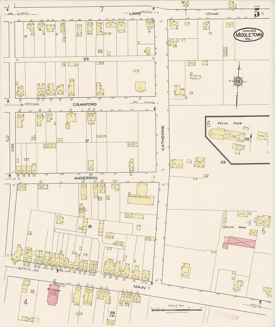 This old map of Middletown, New Castle County, Delaware was created by Sanborn Map Company in 1922