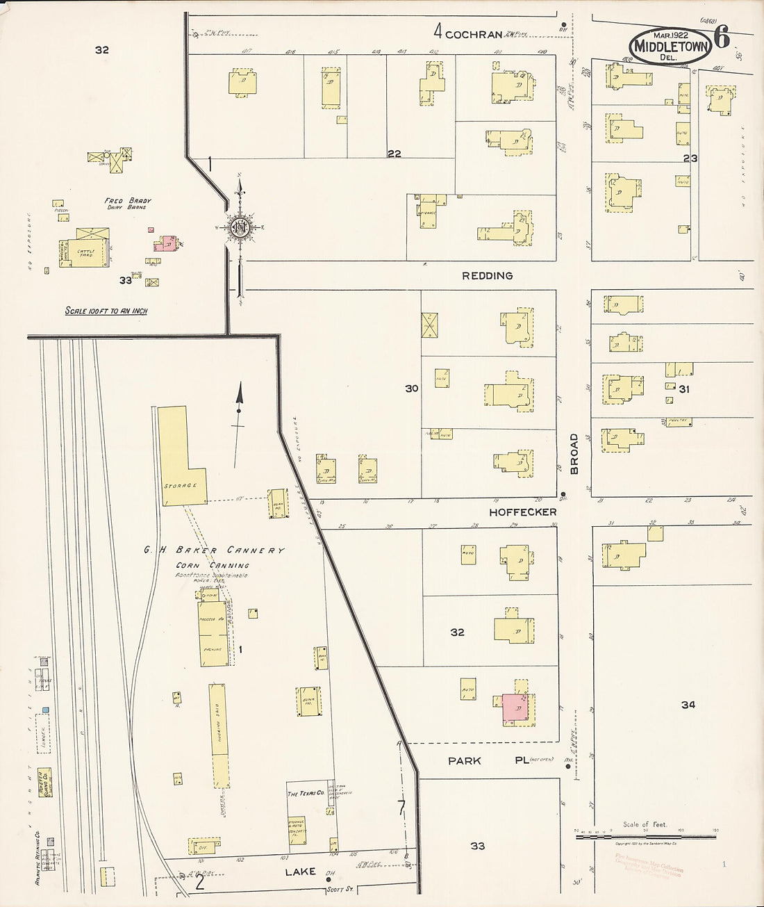 This old map of Middletown, New Castle County, Delaware was created by Sanborn Map Company in 1922