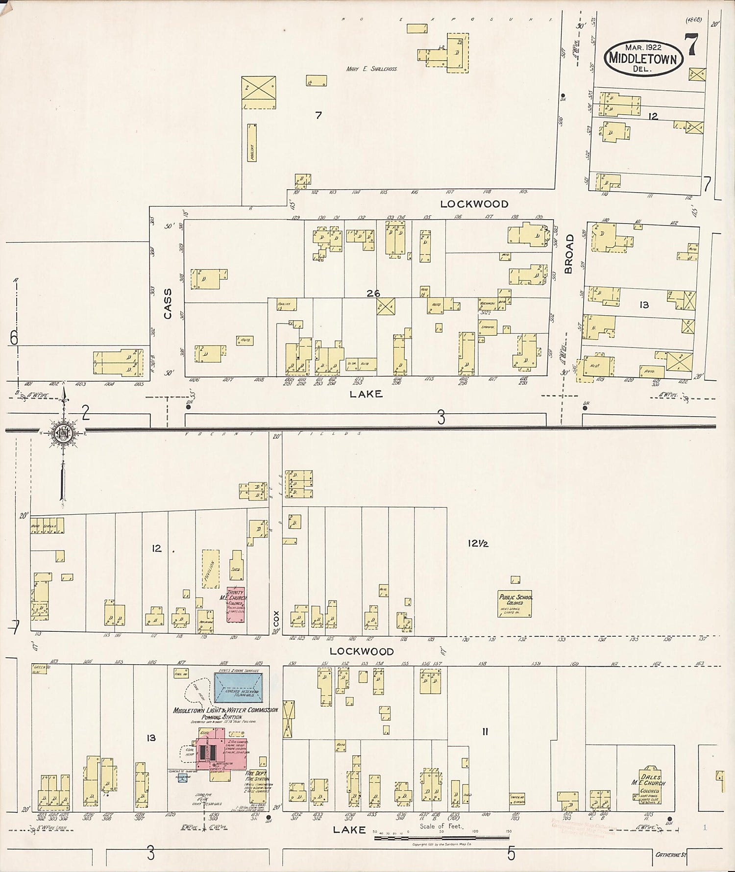 This old map of Middletown, New Castle County, Delaware was created by Sanborn Map Company in 1922