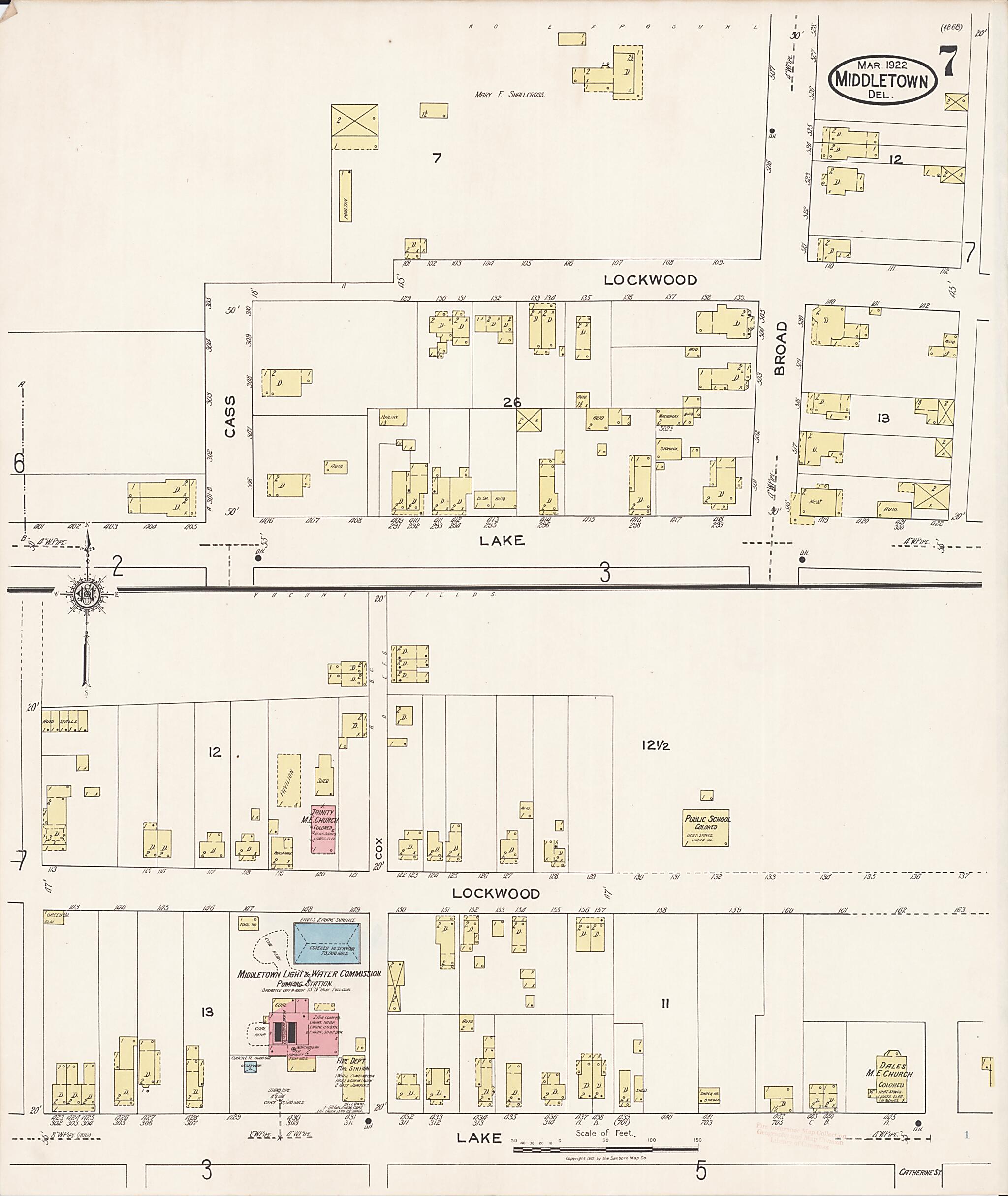 This old map of Middletown, New Castle County, Delaware was created by Sanborn Map Company in 1922