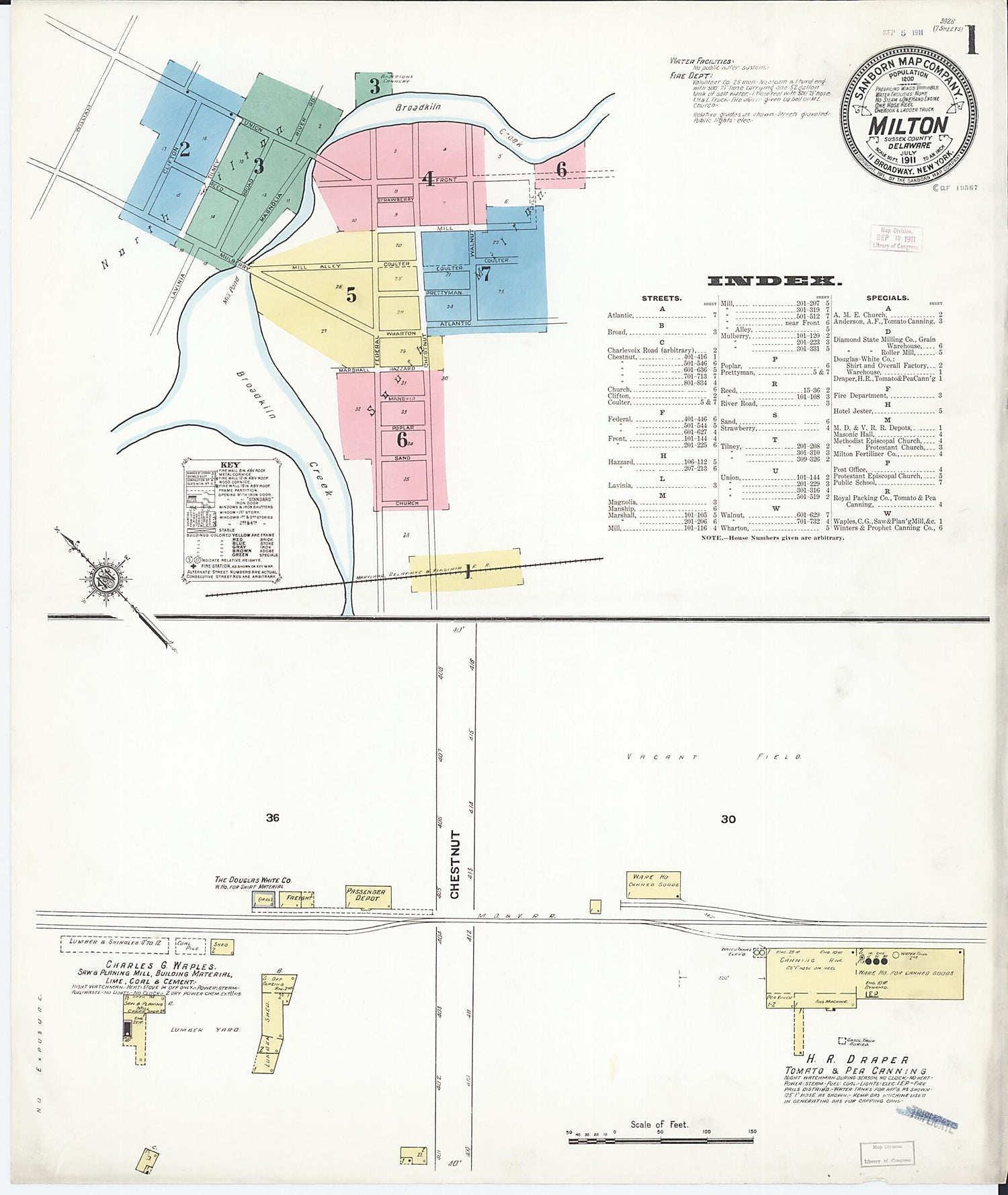 This old map of Milton, Sussex County, Delaware was created by Sanborn Map Company in 1911