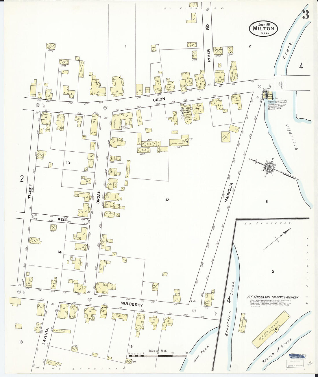 This old map of Milton, Sussex County, Delaware was created by Sanborn Map Company in 1911