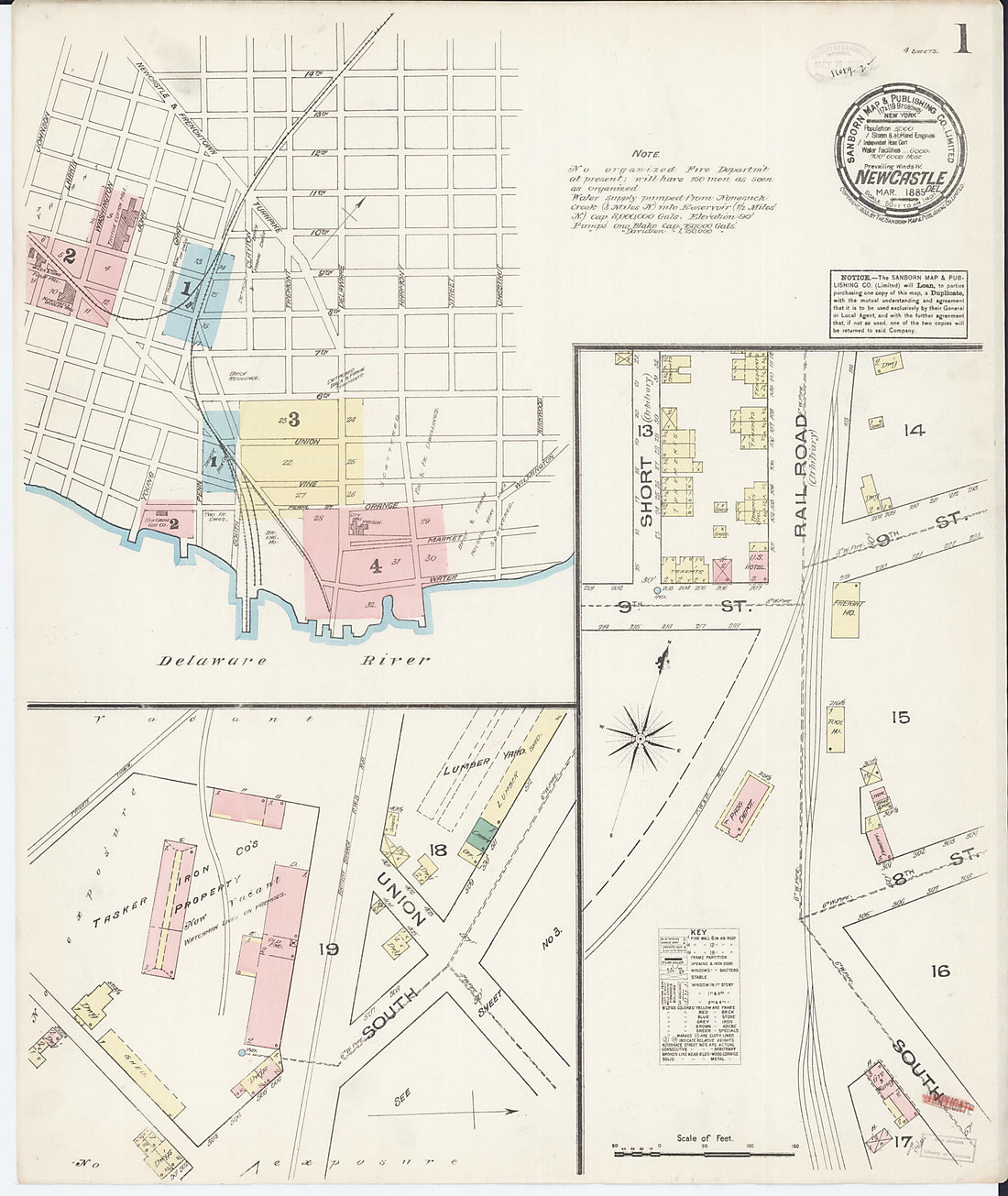 This old map of New Castle, New Castle County, Delaware was created by Sanborn Map Company in 1885