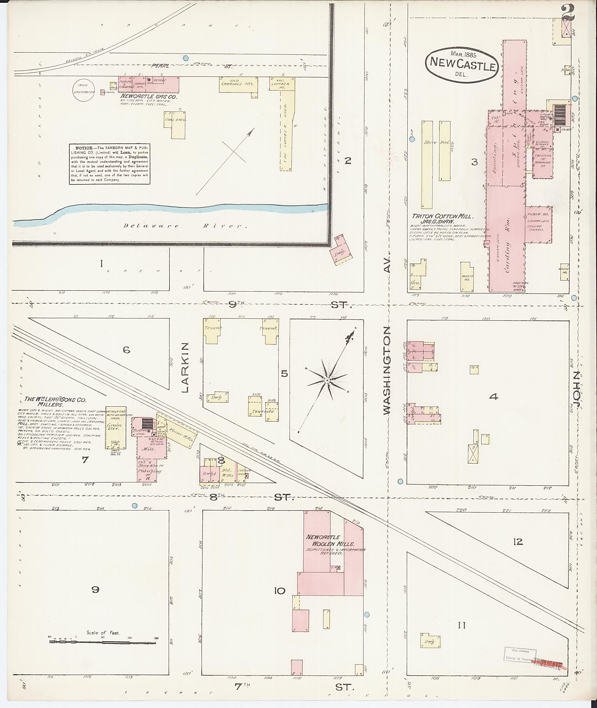 This old map of New Castle, New Castle County, Delaware was created by Sanborn Map Company in 1885