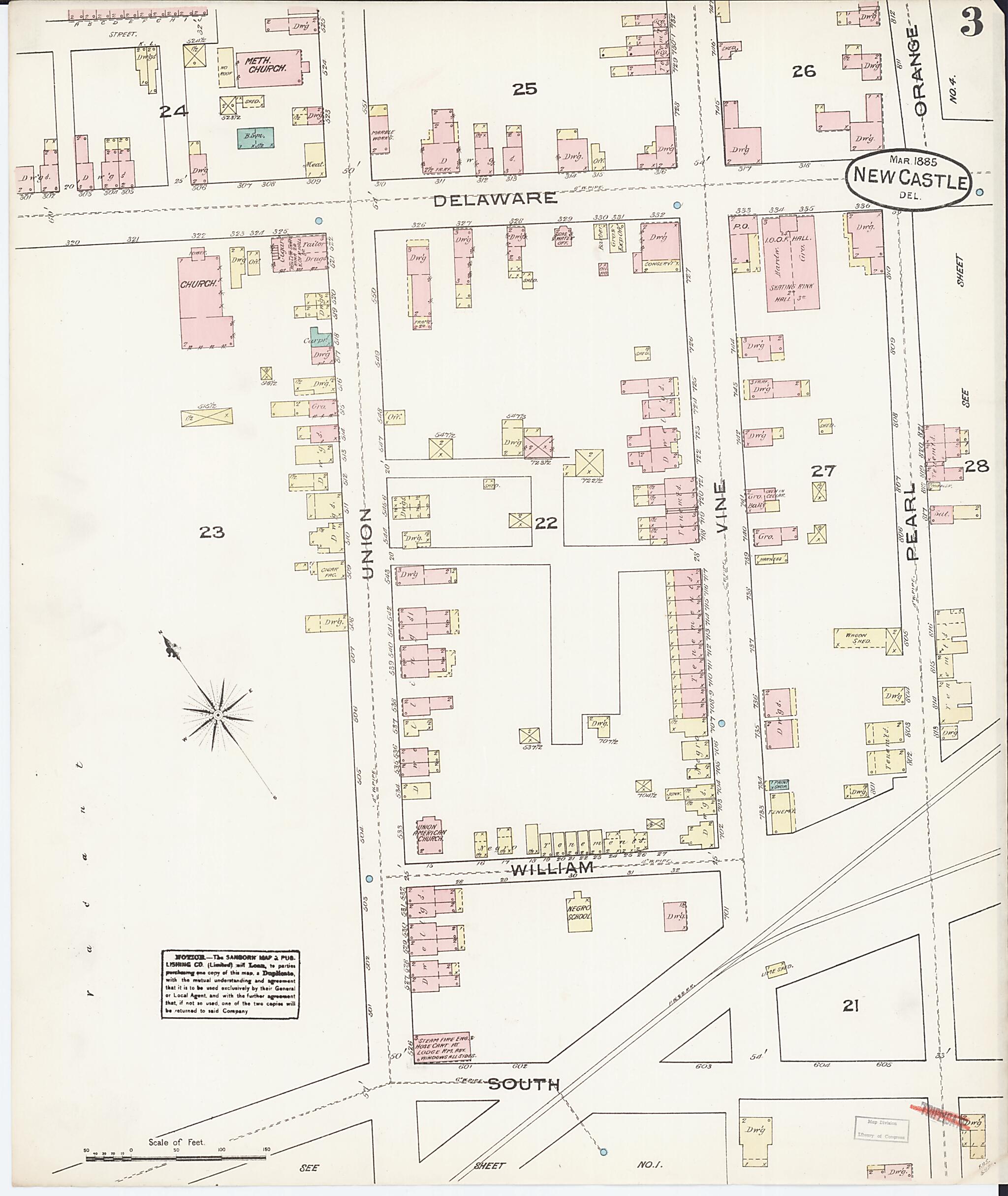 This old map of New Castle, New Castle County, Delaware was created by Sanborn Map Company in 1885