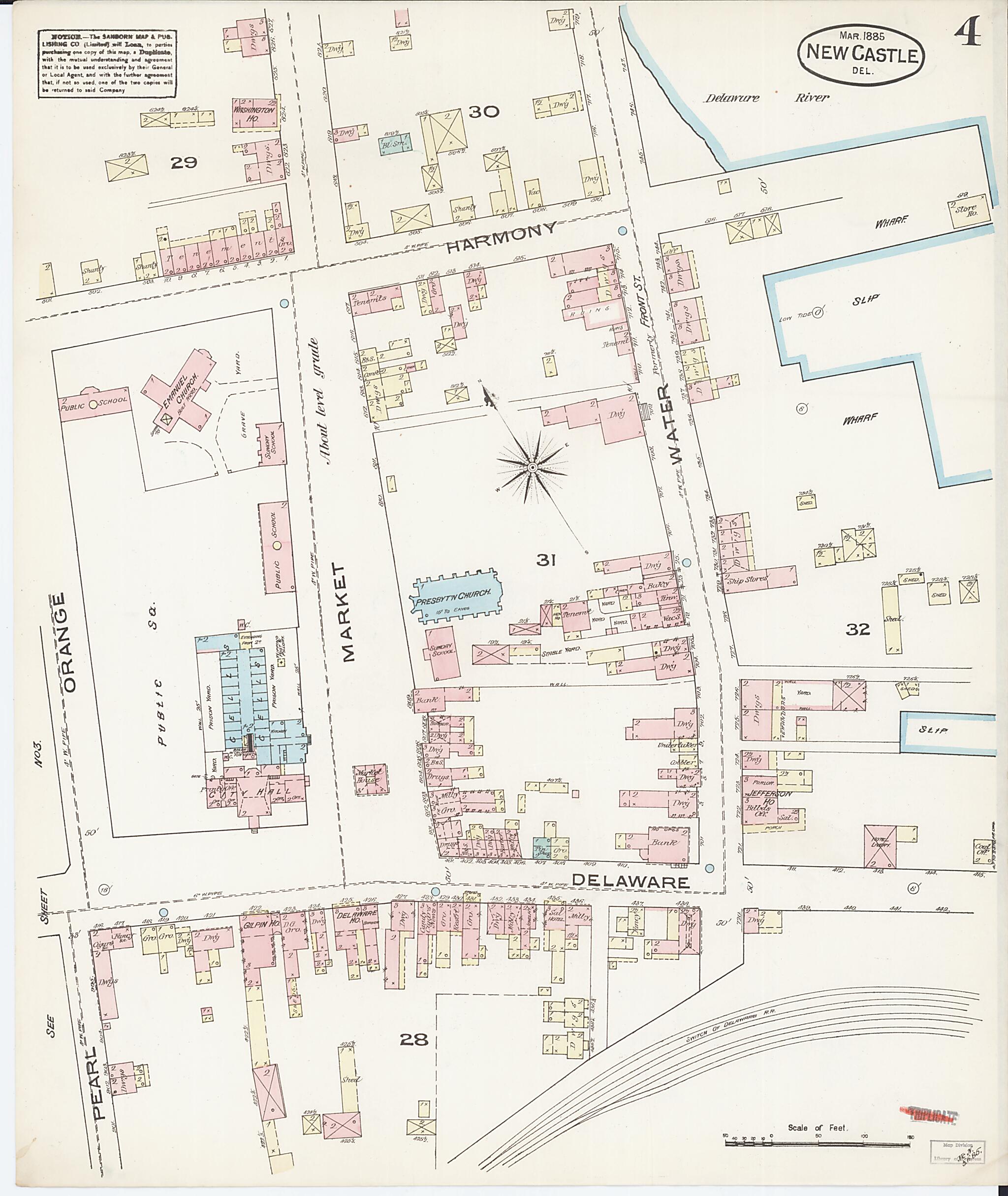 This old map of New Castle, New Castle County, Delaware was created by Sanborn Map Company in 1885