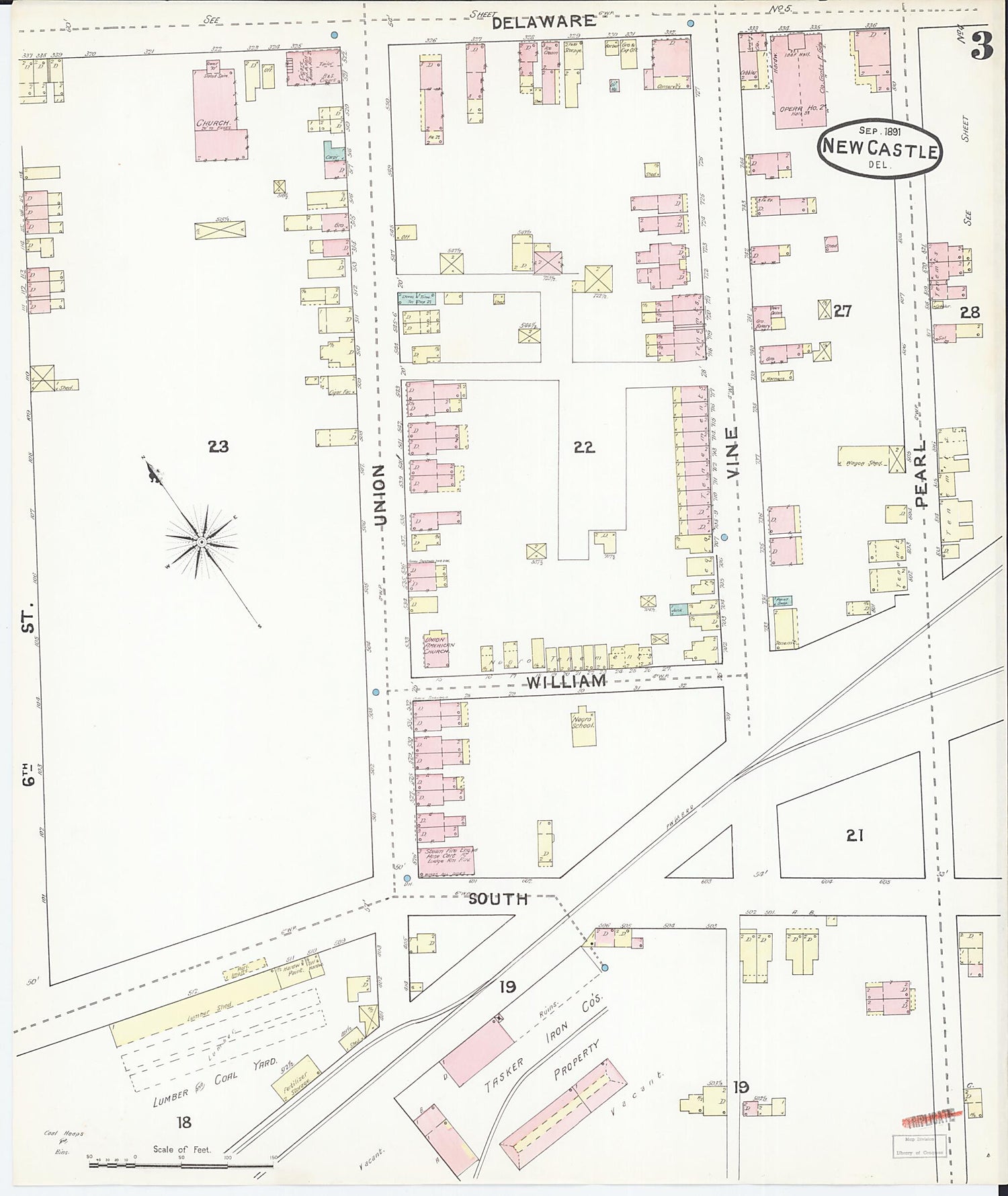 This old map of New Castle, New Castle County, Delaware was created by Sanborn Map Company in 1891