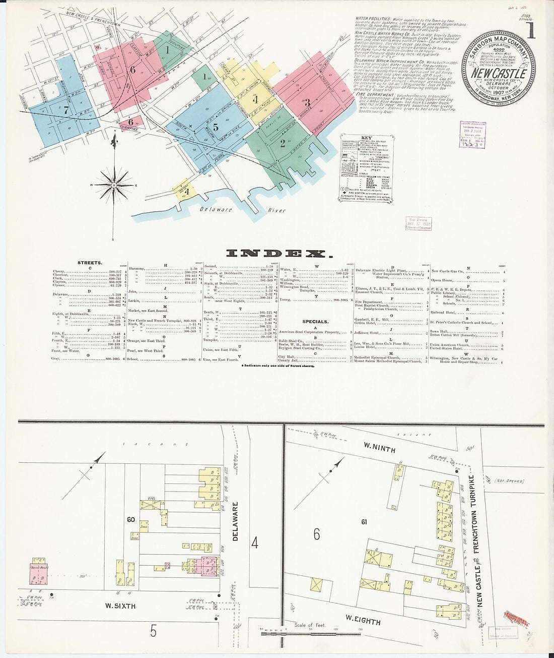 This old map of New Castle, New Castle County, Delaware was created by Sanborn Map Company in 1907