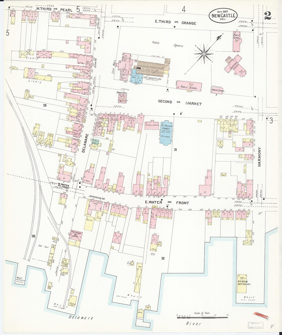 This old map of New Castle, New Castle County, Delaware was created by Sanborn Map Company in 1907